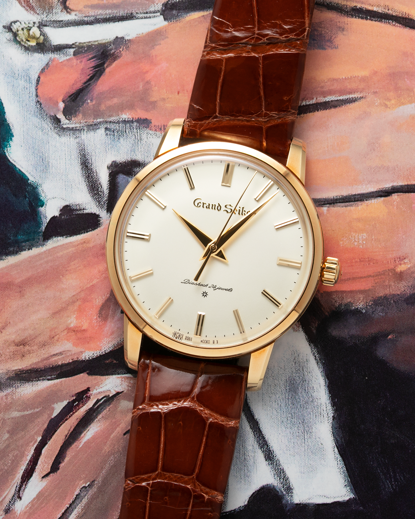 Brand: Grand Seiko Year: 2017 Model: SBGW252 Material: 18k Yellow Gold Movement: Manually wound Grand Seiko caliber 9S64 Case Diameter: 38mm Bracelet: Grand Seiko Chestnut Alligator Strap with 18k Yellow Gold Tang Buckle 