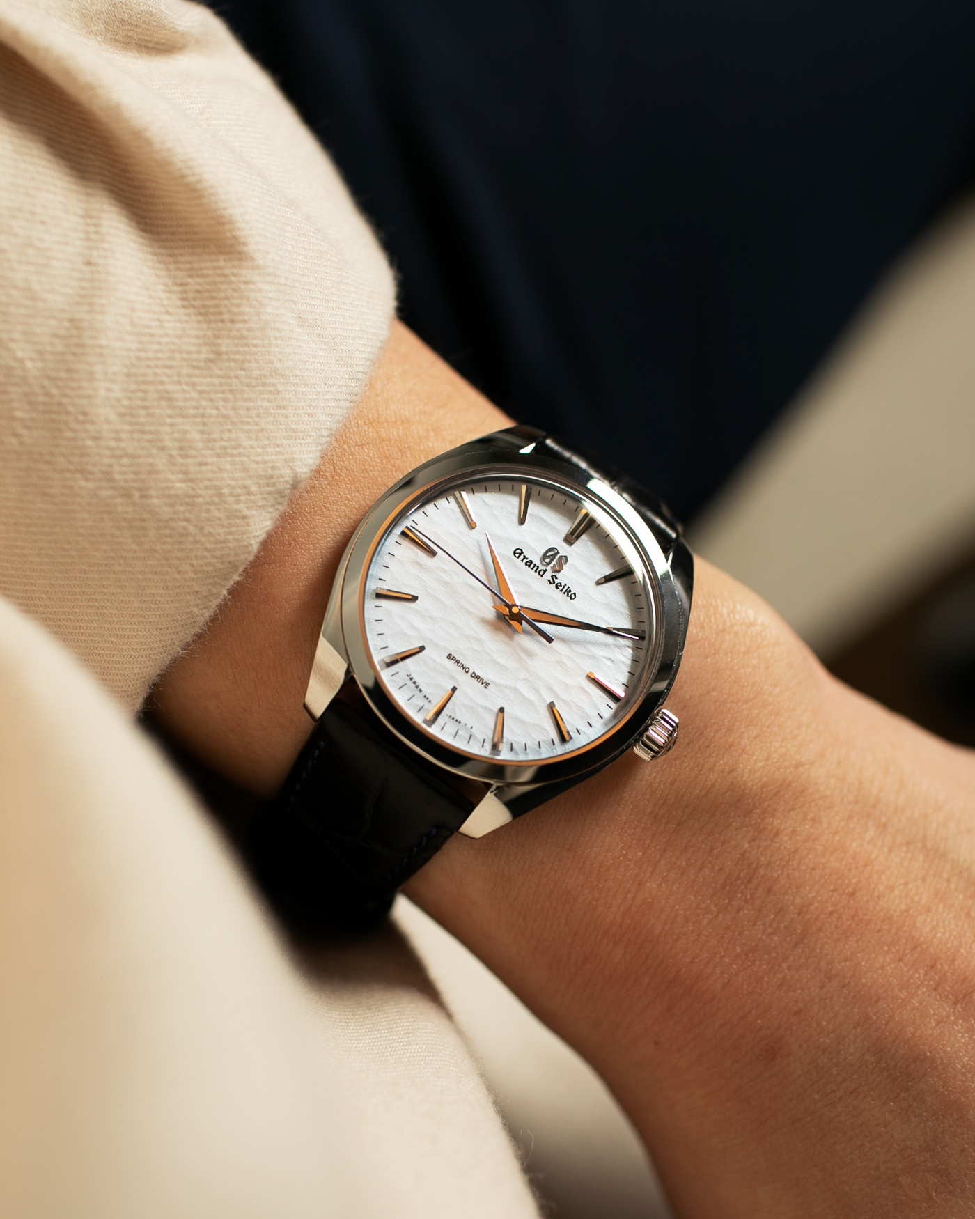 Brand: Grand Seiko Year: 2021 Reference Number: SBGY003 Spring Drive Material: Stainless Steel Movement: Cal 9R31 Case Diameter: 38.5mm Strap: Grand Seiko Black Crocodile Strap with Blue Stitching and Stainless Steel Deployant