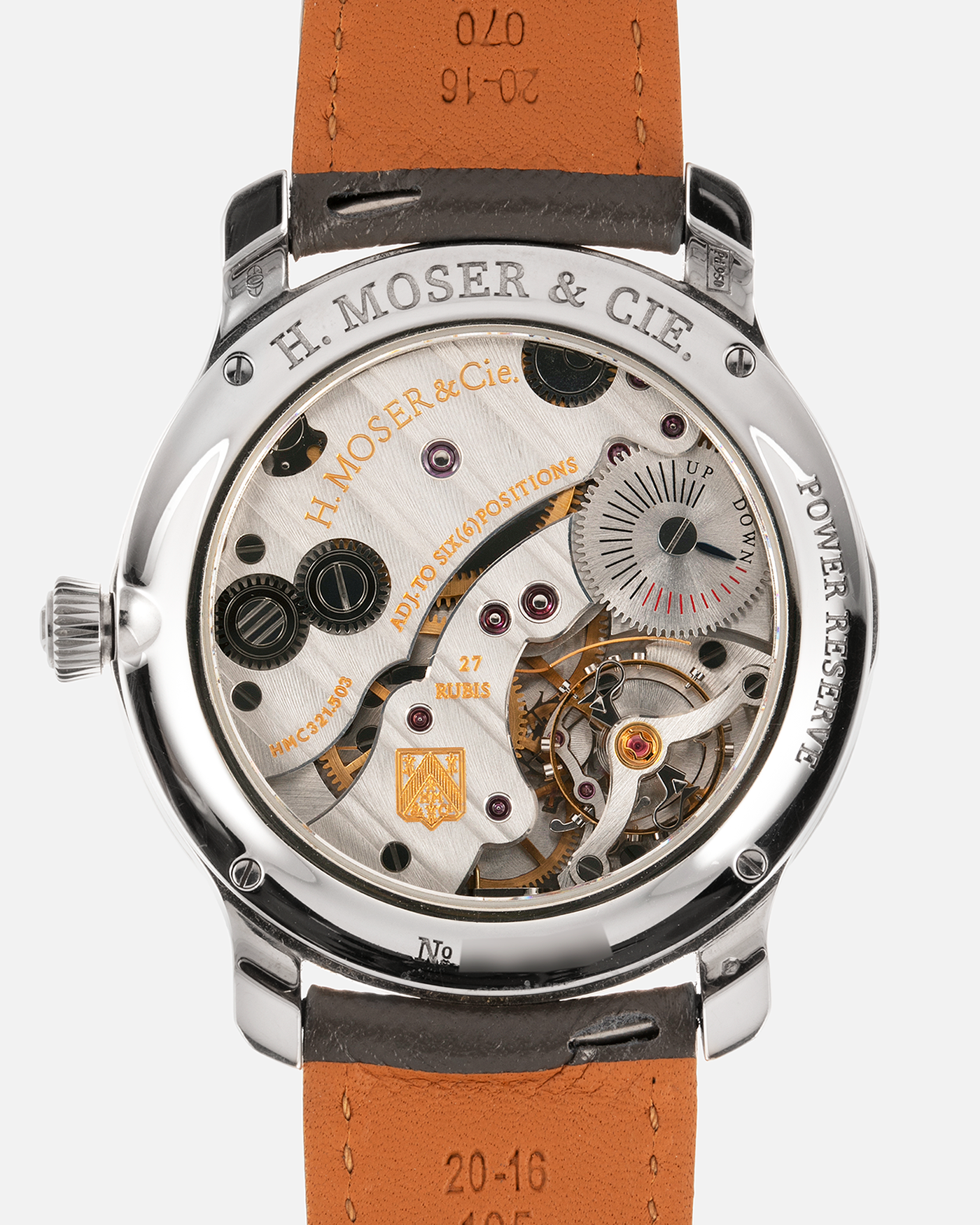 Brand: H.Moser & Cie Year: 2013 Model: Mayu  Material: Palladium Movement: Cal. HMC321.503 Case Diameter: 39mm Bracelet/Strap: Molequin Grey Textured Calf and H. Moser & Cie Black Alligator Strap with Palladium Tang Buckle