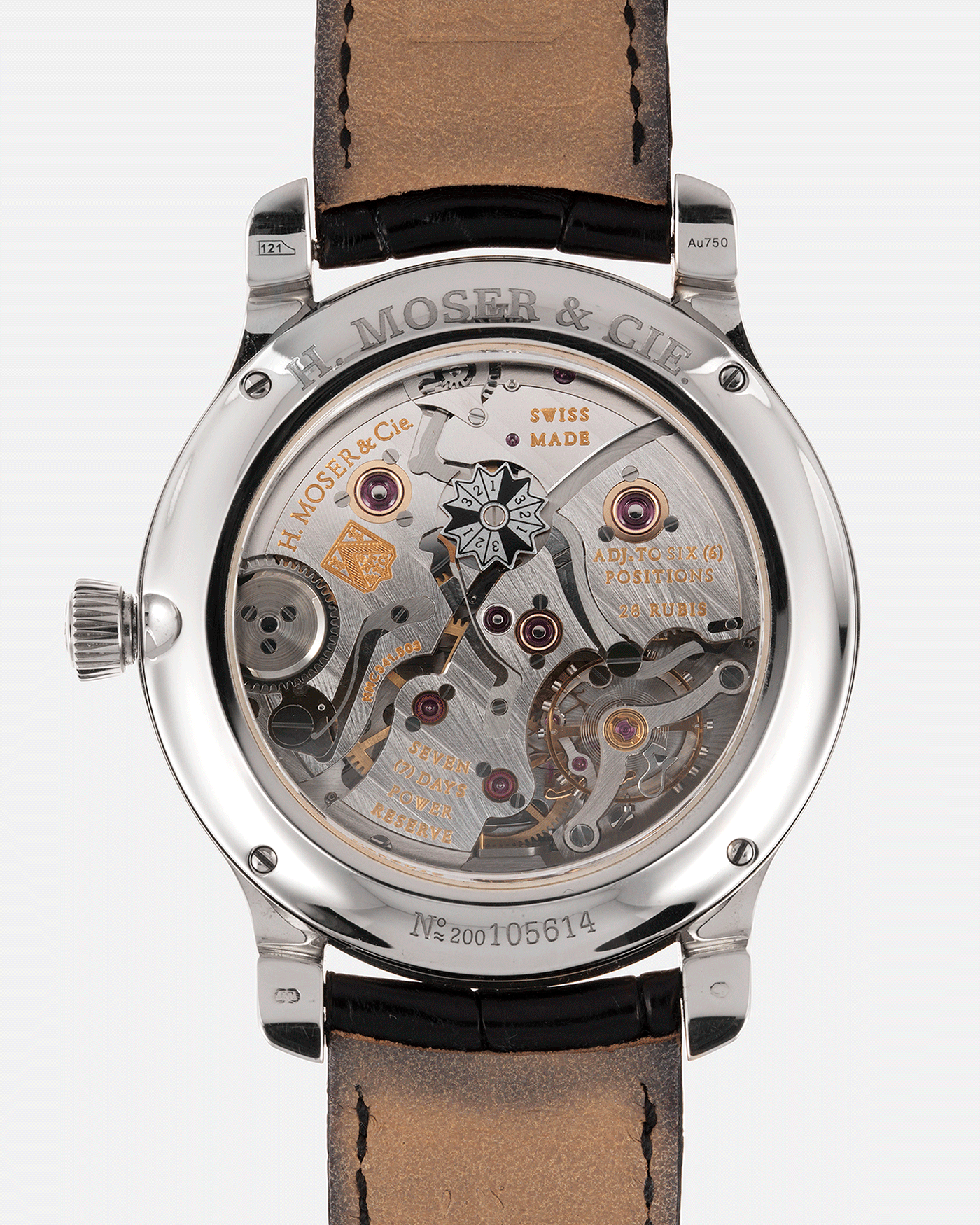 Brand: H.Moser & Cie Year: 2013 Model: Endeavour Perpetual Reference Number: 341.501-002 Material: 18k White Gold Movement: Manually wound Caliber HMC 341.501 Case Diameter: 40.8mm Bracelet/Strap: H. Moser & Cie Black Alligator Leather Strap with matching 18k White Gold Tang Buckle