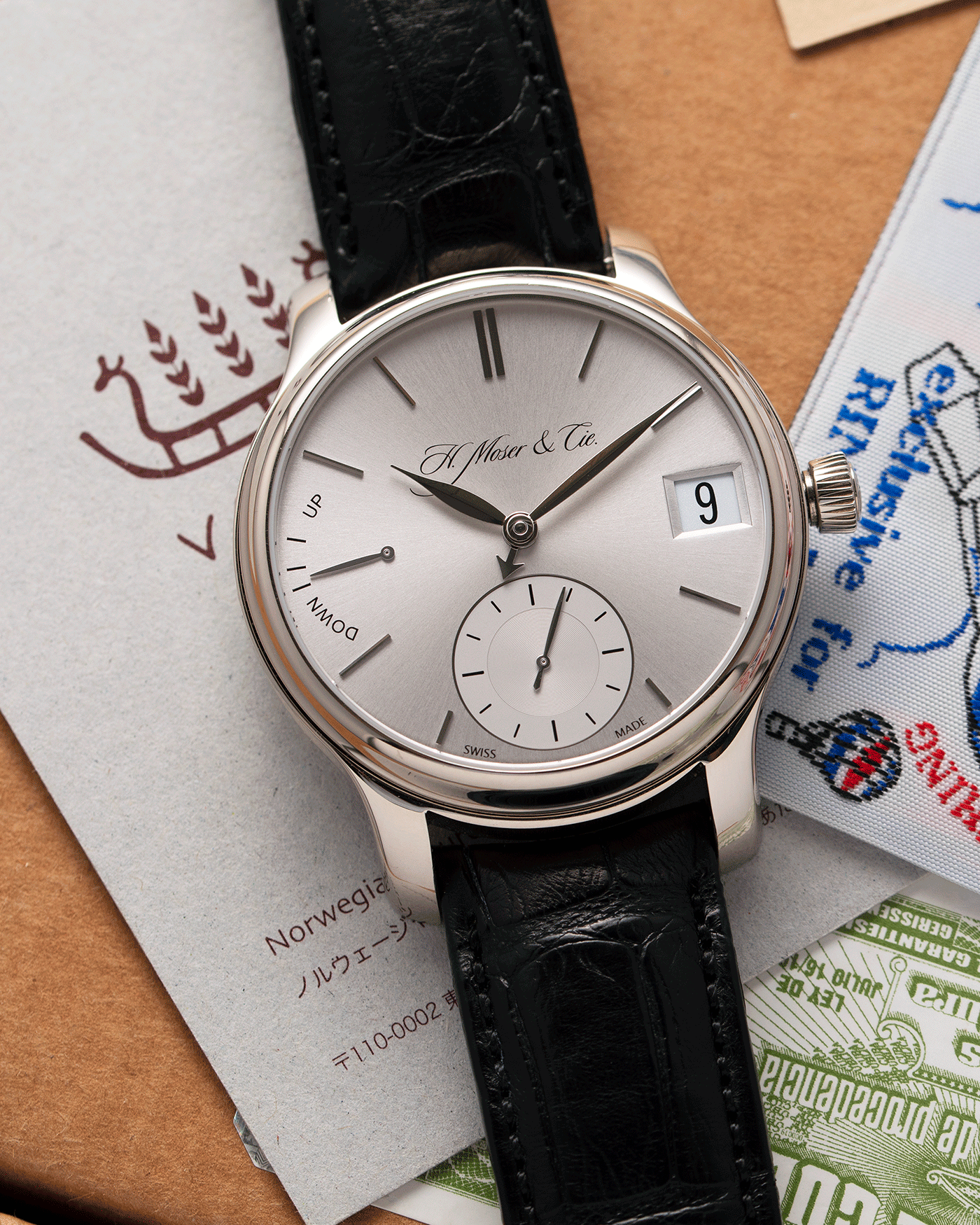 Brand: H.Moser & Cie Year: 2013 Model: Endeavour Perpetual Reference Number: 341.501-002 Material: 18k White Gold Movement: Manually wound Caliber HMC 341.501 Case Diameter: 40.8mm Bracelet/Strap: H. Moser & Cie Black Alligator Leather Strap with matching 18k White Gold Tang Buckle