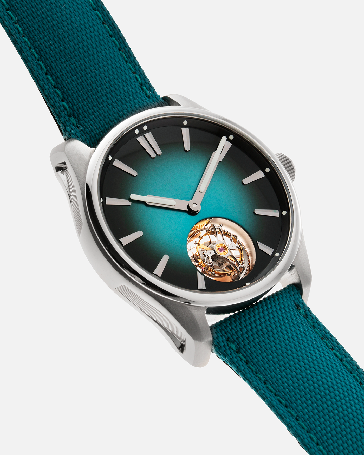 Brand: H.Moser & Cie Year: 2022 Model: Pioneer Tourbillon Material: Stainless Steel Movement: Cal. HMC 804 Case Diameter: 42.8mm Bracelet/Strap: H. Moser & Cie Blue Textile Strap with Stainless Steel Tang Buckle