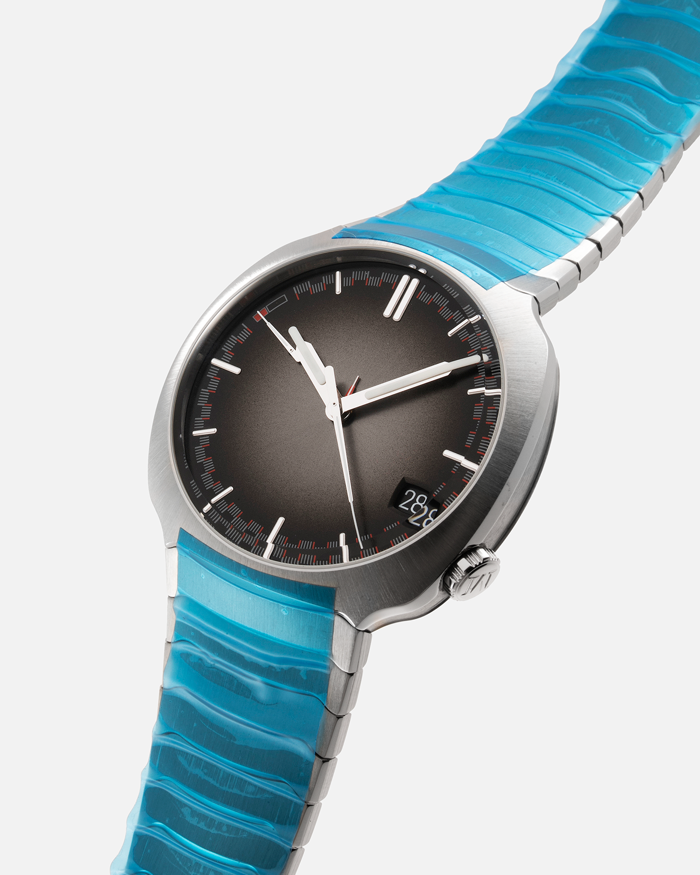 Brand: H. Moser & Cie Year: 2022 Model: Streamliner Perpetual Calendar, Ref. 6812-1200 Material: Stainless Steel Movement: Cal. HMC 812, Manual-wind Case Diameter: 42.3mm Bracelet/Strap: H. Moser & Cie Integrated Stainless Steel Bracelet with Deployant Clasp