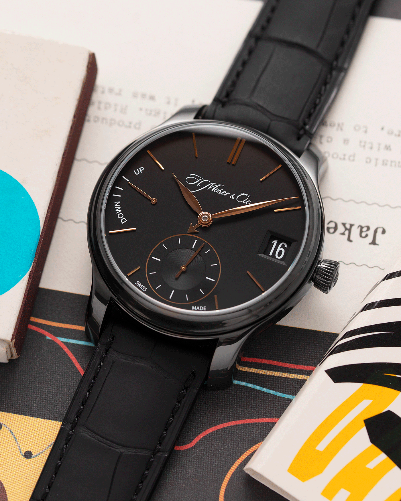 Brand: H.Moser & Cie Year: 2020 Model: Endeavour Perpetual Black Edition Reference Number: 341.050-020 Material: DLC Treated Titanium Movement: Manually wound Caliber HMC 341 Case Diameter: 40.8mm Bracelet/Strap: H. Moser & Cie Black Alligator Leather Strap with matching DLC Coated Titanium Tang Buckle