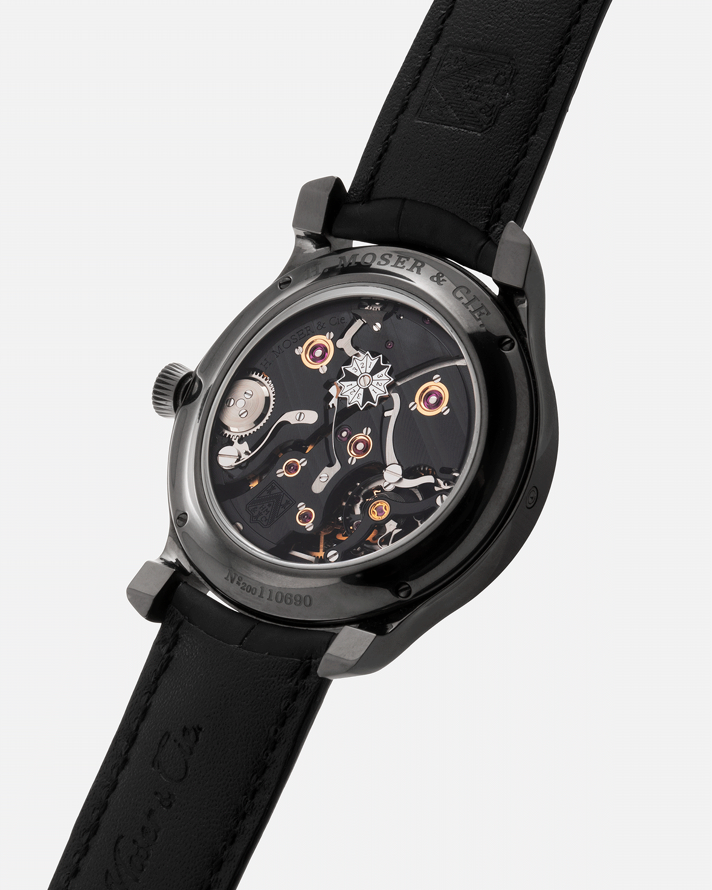 Brand: H.Moser & Cie Year: 2020 Model: Endeavour Perpetual Black Edition Reference Number: 341.050-020 Material: DLC Treated Titanium Movement: Manually wound Caliber HMC 341 Case Diameter: 40.8mm Bracelet/Strap: H. Moser & Cie Black Alligator Leather Strap with matching DLC Coated Titanium Tang Buckle