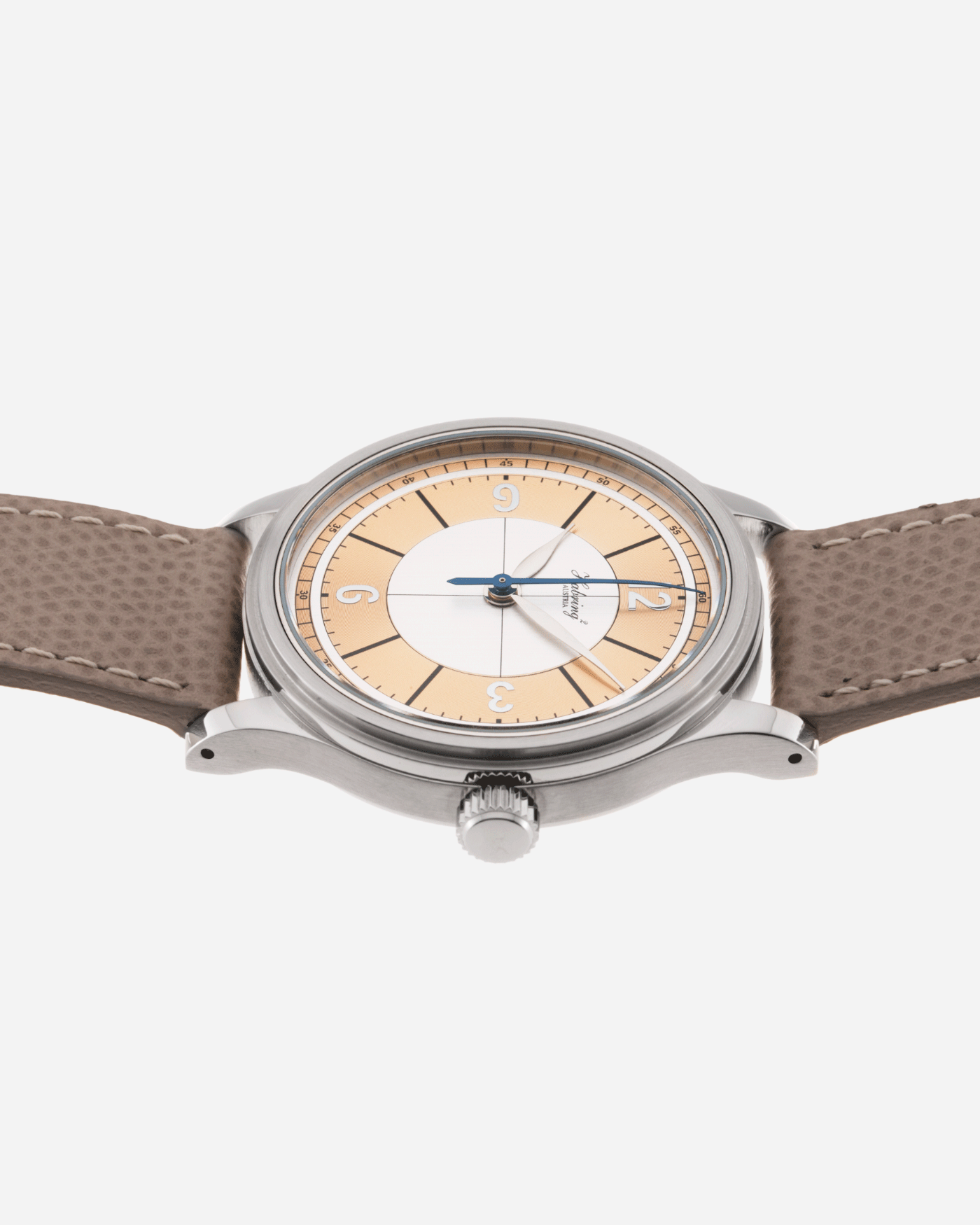 Brand: Habring / Massena Lab Model: Erwin02 Year: 2020 Material: Stainless Steel Movement: Cal. A11s Case Diameter: 38.5mm Lug Width: 20mm Bracelet/Strap: Habring Taupe Calf Strap and Stainless Steel Tang Buckle