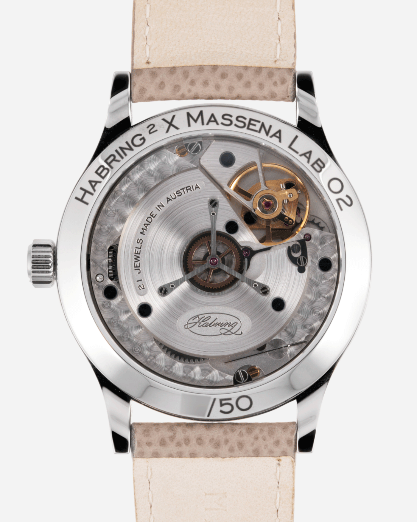 Brand: Habring / Massena Lab Model: Erwin02 Year: 2020 Material: Stainless Steel Movement: Cal. A11s Case Diameter: 38.5mm Lug Width: 20mm Bracelet/Strap: Habring Taupe Calf Strap and Stainless Steel Tang Buckle