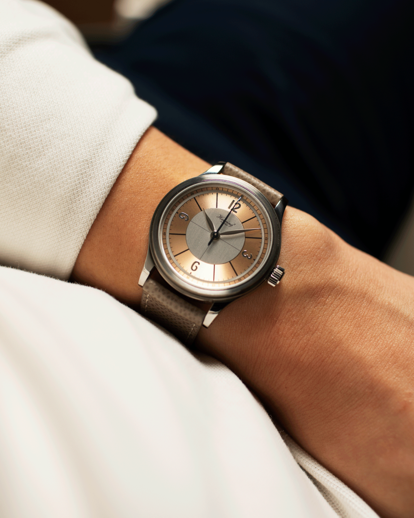 Brand: Habring / Massena Lab Model: Erwin02 Year: 2020 Material: Stainless Steel Movement: Cal. A11s Case Diameter: 38.5mm Lug Width: 20mm Bracelet/Strap: Habring Taupe Calf Strap and Stainless Steel Tang Buckle