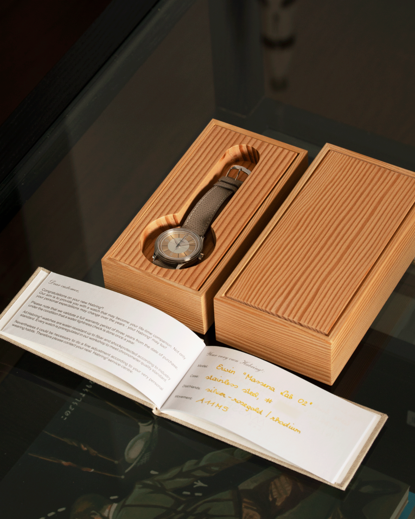 Brand: Habring / Massena Lab Model: Erwin02 Year: 2020 Material: Stainless Steel Movement: Cal. A11s Case Diameter: 38.5mm Lug Width: 20mm Bracelet/Strap: Habring Taupe Calf Strap and Stainless Steel Tang Buckle