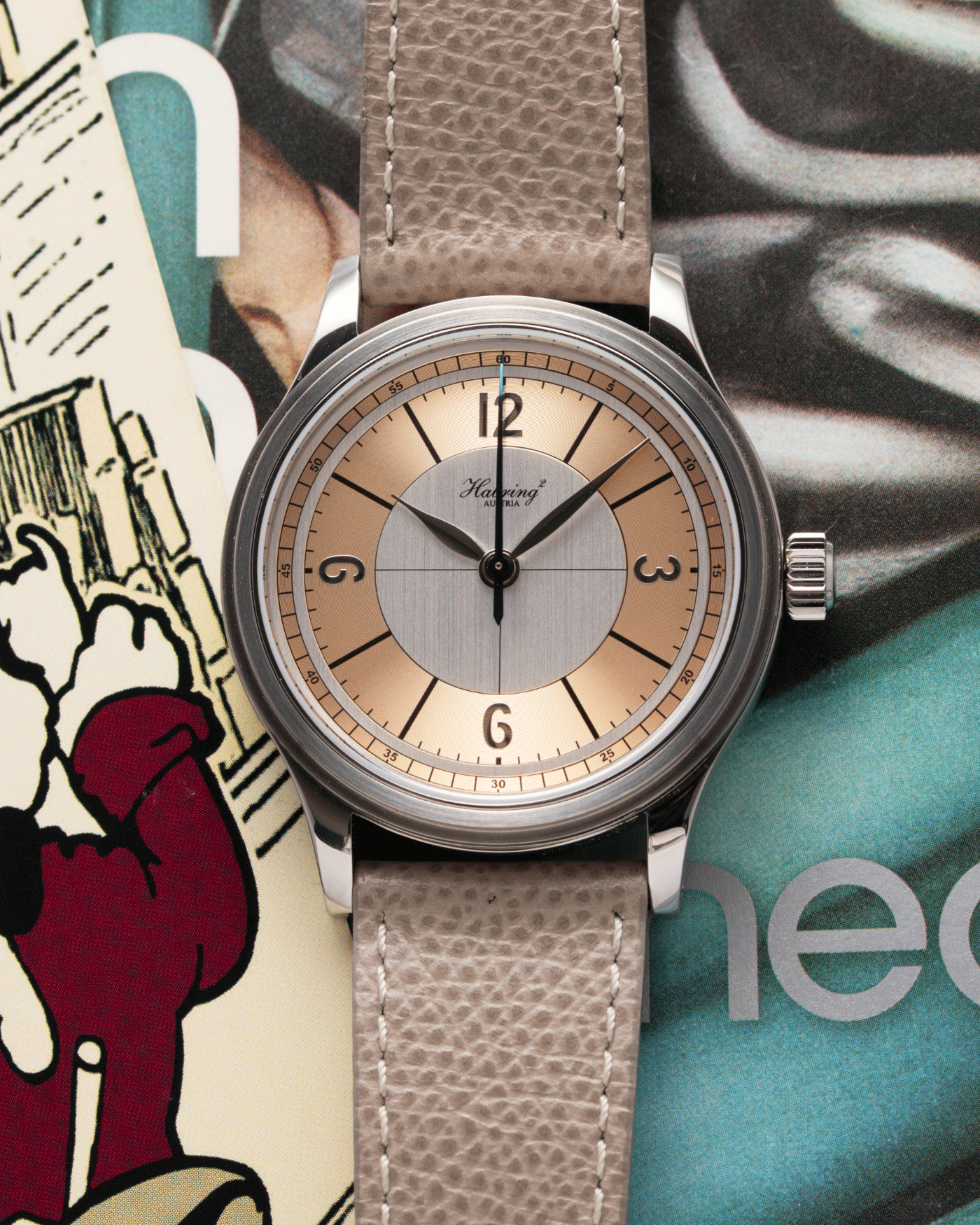Brand: Habring / Massena Lab Model: Erwin02 Year: 2020 Material: Stainless Steel Movement: Cal. A11s Case Diameter: 38.5mm Lug Width: 20mm Bracelet/Strap: Habring Taupe Calf Strap and Stainless Steel Tang Buckle
