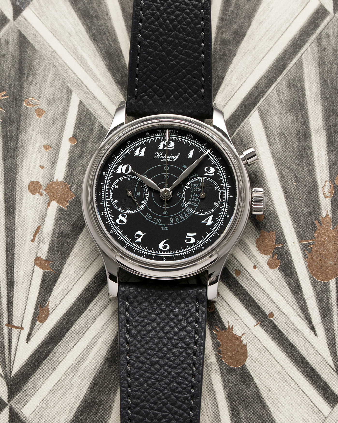 Brand: Habring  Model: Monopusher Shellman Japan Edition Year: 2021 Material: Stainless Steel  Movement: Cal. A11C-H1 Case Diameter: 38.5mm Lug Width: 20mm Bracelet/Strap: Molequin Anthracite Textured Calf Strap and Habring Monochrome Brown Nubuck Strap