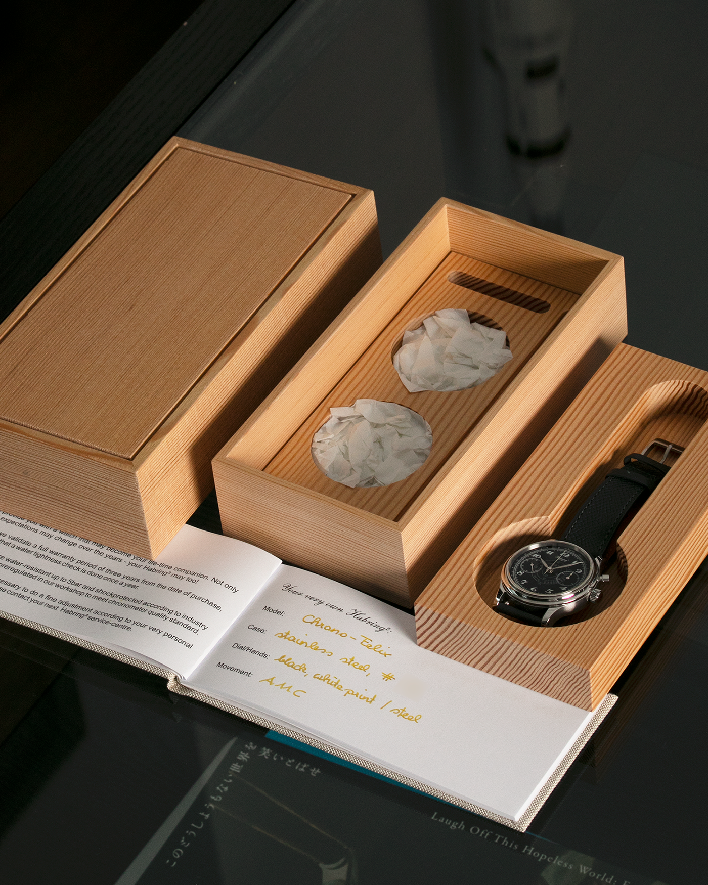 Brand: Habring  Model: Monopusher Shellman Japan Edition Year: 2021 Material: Stainless Steel  Movement: Cal. A11C-H1 Case Diameter: 38.5mm Lug Width: 20mm Bracelet/Strap: Molequin Anthracite Textured Calf Strap and Habring Monochrome Brown Nubuck Strap