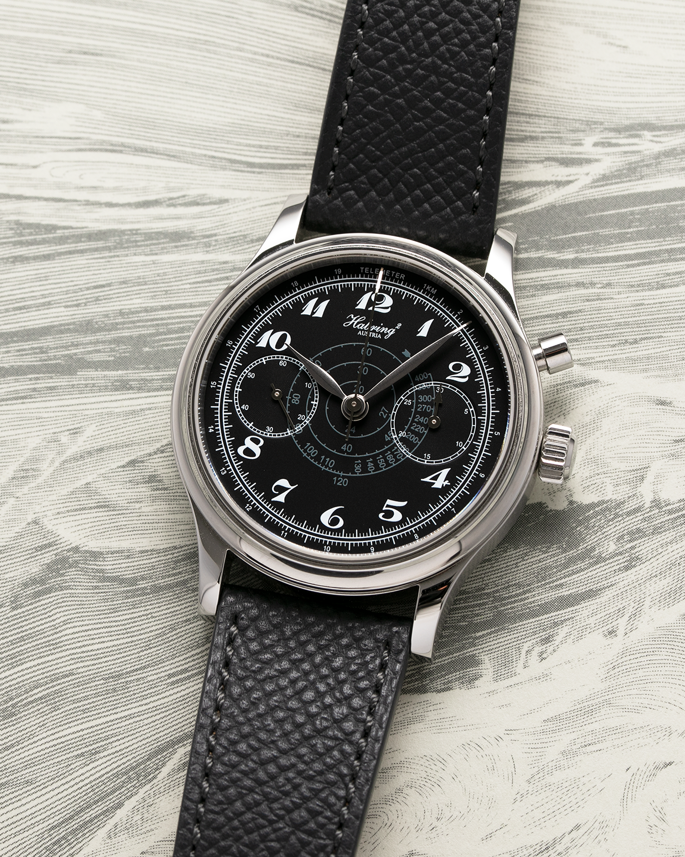 Brand: Habring  Model: Monopusher Shellman Japan Edition Year: 2021 Material: Stainless Steel  Movement: Cal. A11C-H1 Case Diameter: 38.5mm Lug Width: 20mm Bracelet/Strap: Molequin Anthracite Textured Calf Strap and Habring Monochrome Brown Nubuck Strap