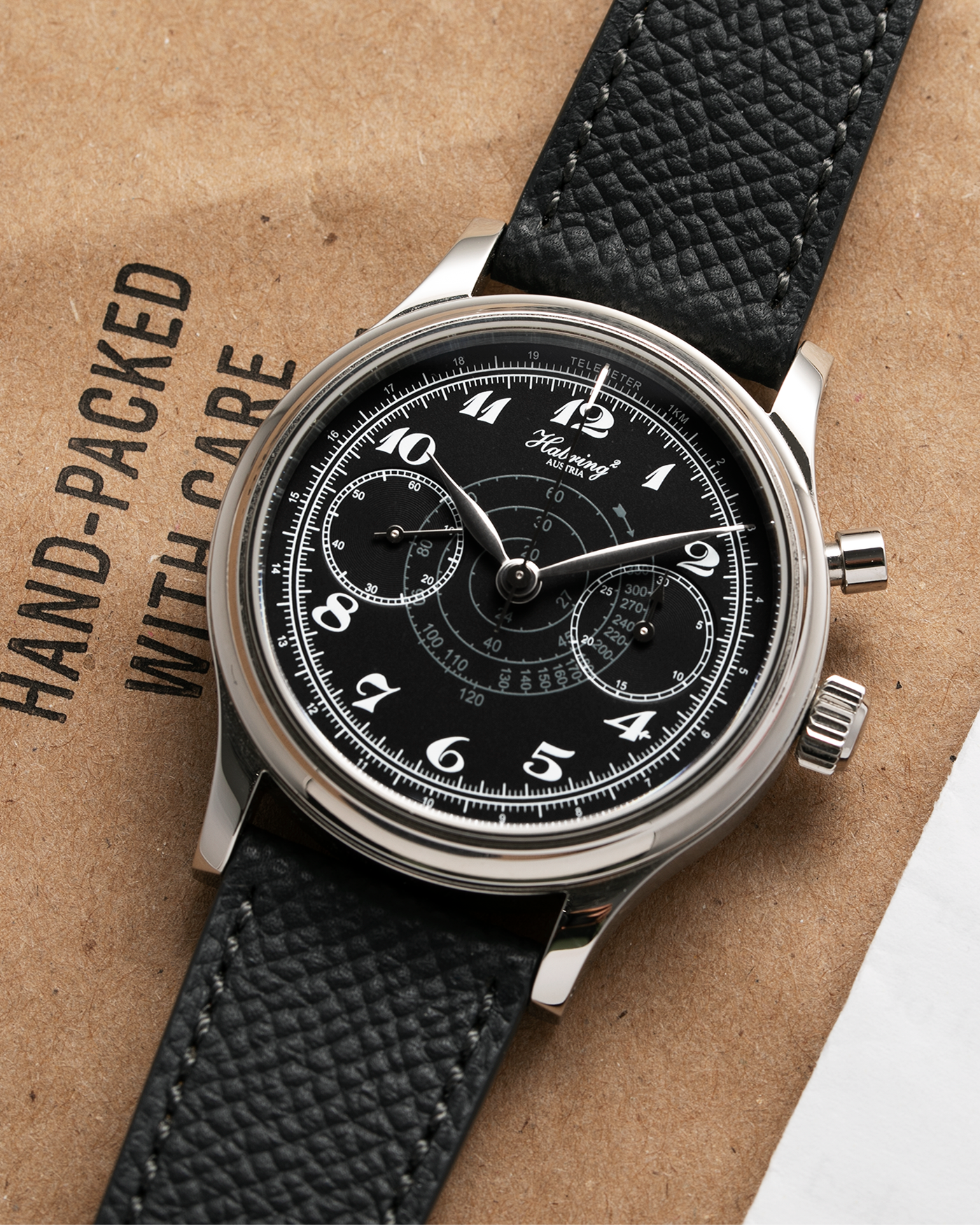 Brand: Habring  Model: Monopusher Shellman Japan Edition Year: 2021 Material: Stainless Steel  Movement: Cal. A11C-H1 Case Diameter: 38.5mm Lug Width: 20mm Bracelet/Strap: Molequin Anthracite Textured Calf Strap and Habring Monochrome Brown Nubuck Strap