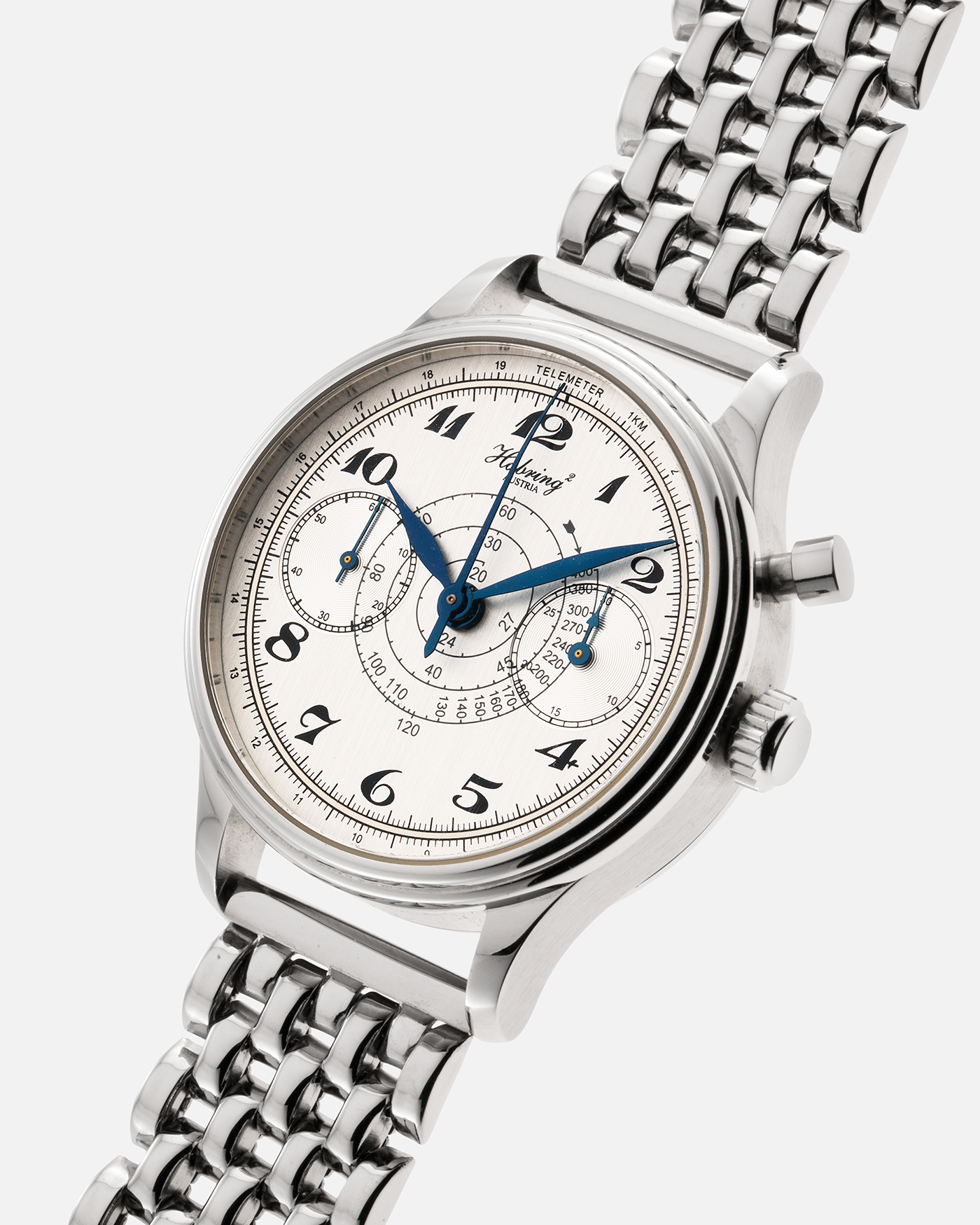 Brand: Habring² Year: 2017 Model: Monopusher Shellman Japan Edition Material: Stainless Steel Movement: Cal. A08-MONO, Manual Winding Case Diameter: 36mm Strap: Mr. Beads Stainless Steel ‘Beads of Rice’ Bracelet