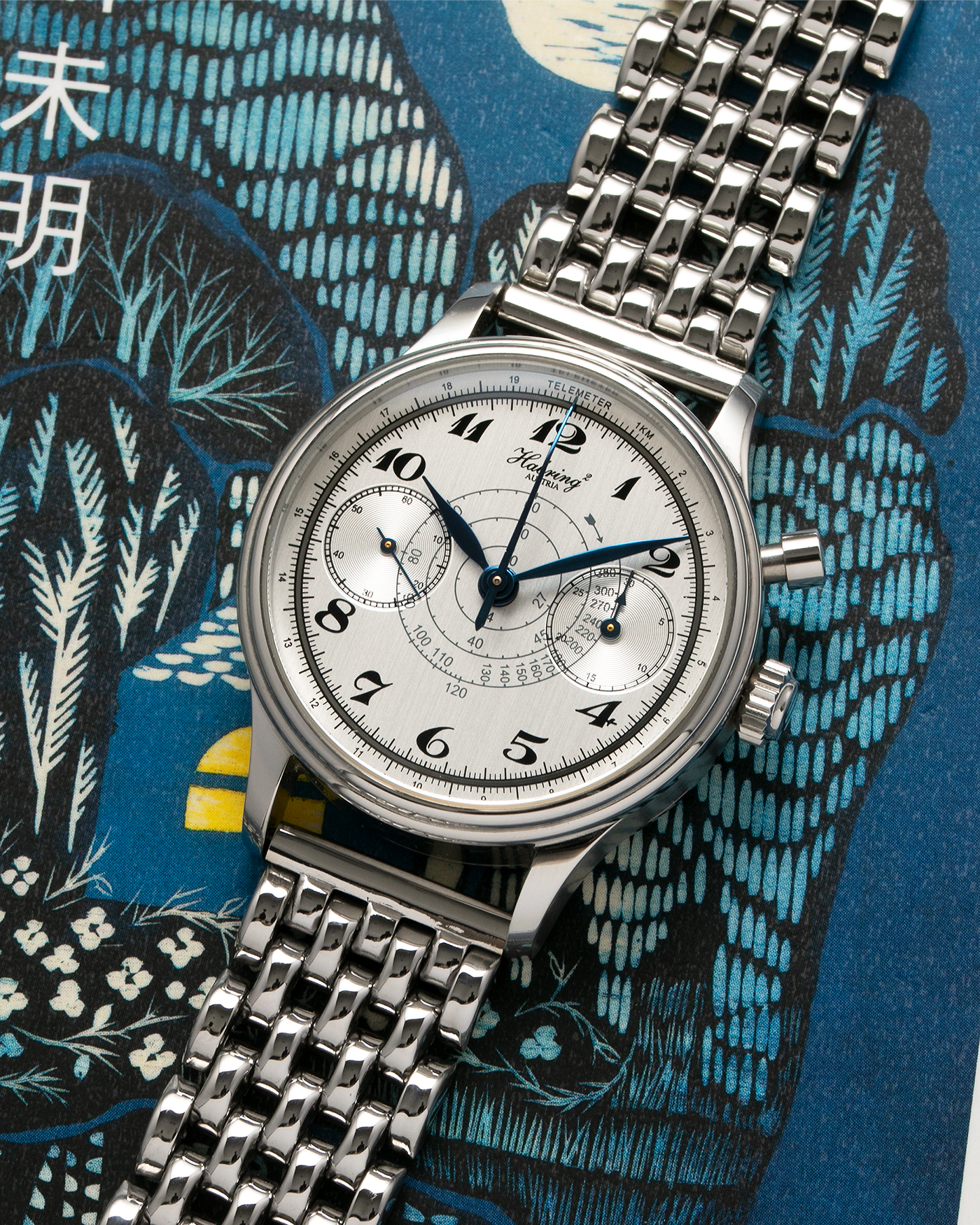 Brand: Habring² Year: 2017 Model: Monopusher Shellman Japan Edition Material: Stainless Steel Movement: Cal. A08-MONO, Manual Winding Case Diameter: 36mm Strap: Mr. Beads Stainless Steel ‘Beads of Rice’ Bracelet