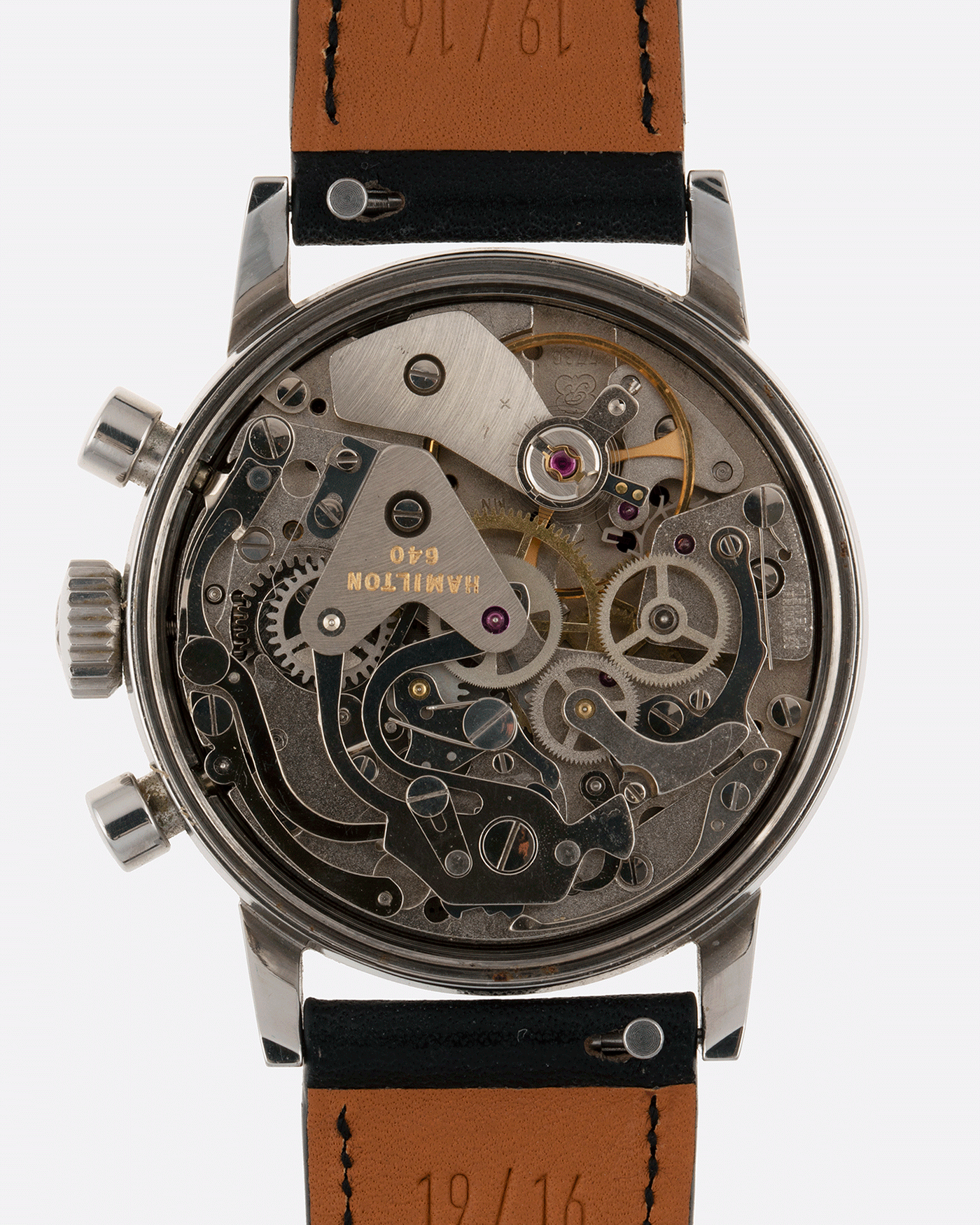 Brand: Hamilton Year: 1960’s Model: Panda Chronograph Material: Stainless Steel Movement: Valjoux 7736 Case Diameter: 36mm Lug Width: 19mm Bracelet/Strap: Nostime Black Calf