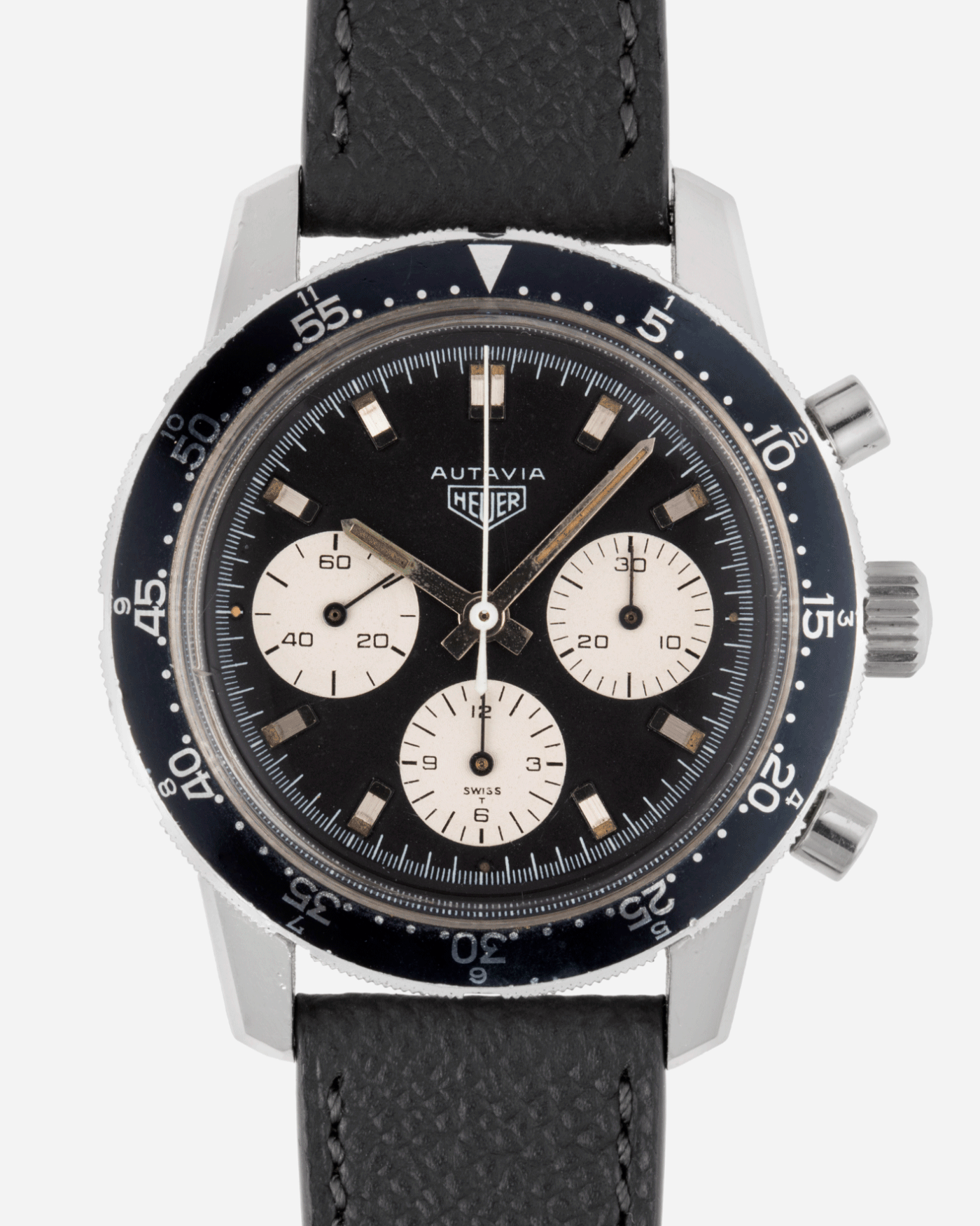 Brand: Heuer Year: 1960’s Model: Autavia Reference Number: 2446C MH (Compressor Case, Minute Hour Bezel) Serial Number: 110XXX Material: Stainless Steel Movement: Valjoux 72 Case Diameter: 40mm Lug Width: 20mm Bracelet/Strap: Molequin Anthracite Grey Textured Calf and Stainless Steel Buckle