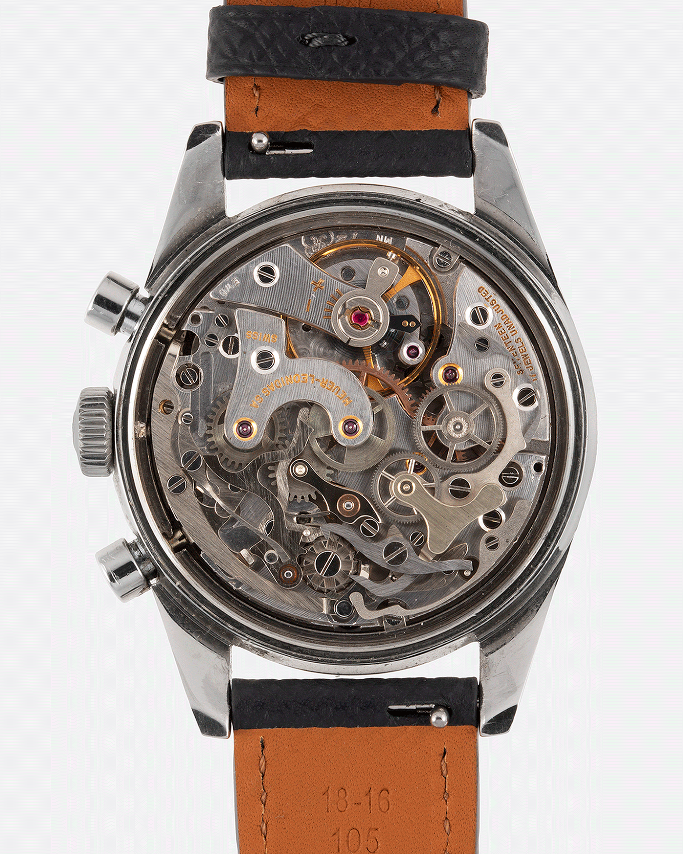 Brand: Heuer Year: 1960’s Model: Carrera Reference Number: 2447N Serial Number: 78XXX Material: Stainless Steel Movement: Valjoux 72 Case Diameter: 36mm Lug Width: 18mm Bracelet/Strap: Molequin Anthracite Textured Calf with Stainless Steel Tang Buckle