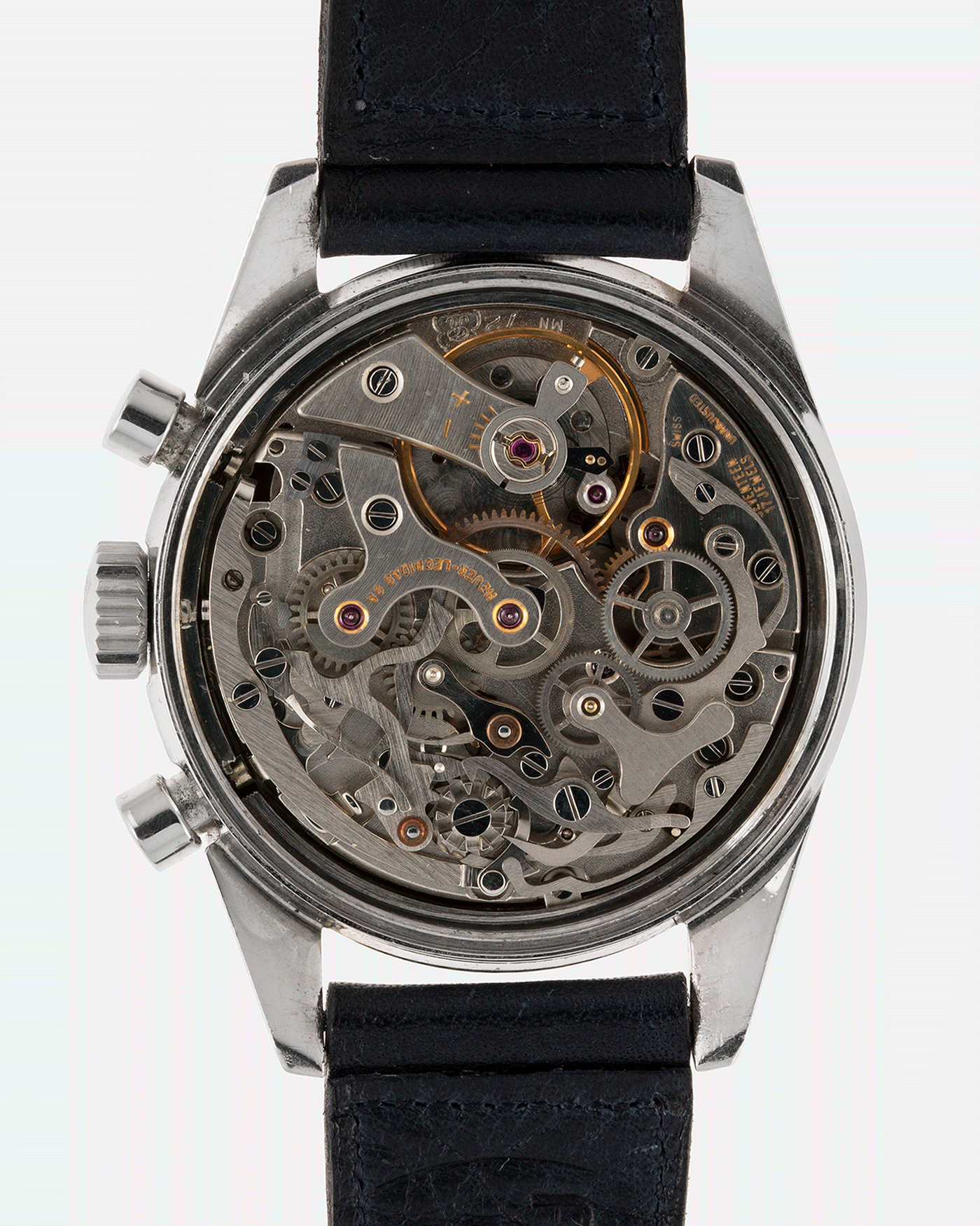 Brand: Heuer Year: 1960’s Model: Carrera Reference Number: 2447NST Material: Stainless Steel Movement: Valjoux 72 Case Diameter: 36mm Lug Width: 18mm Bracelet/Strap: Accurate Form Navy Blue Calf
