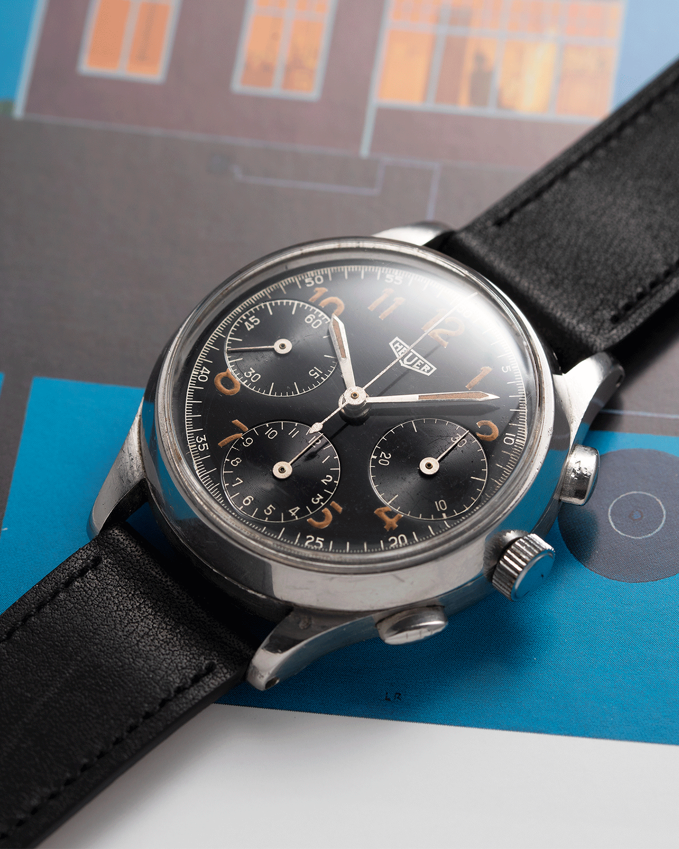 Heuer Ref. 345 Gilt Gloss Chronograph Watch S.Song Vintage
