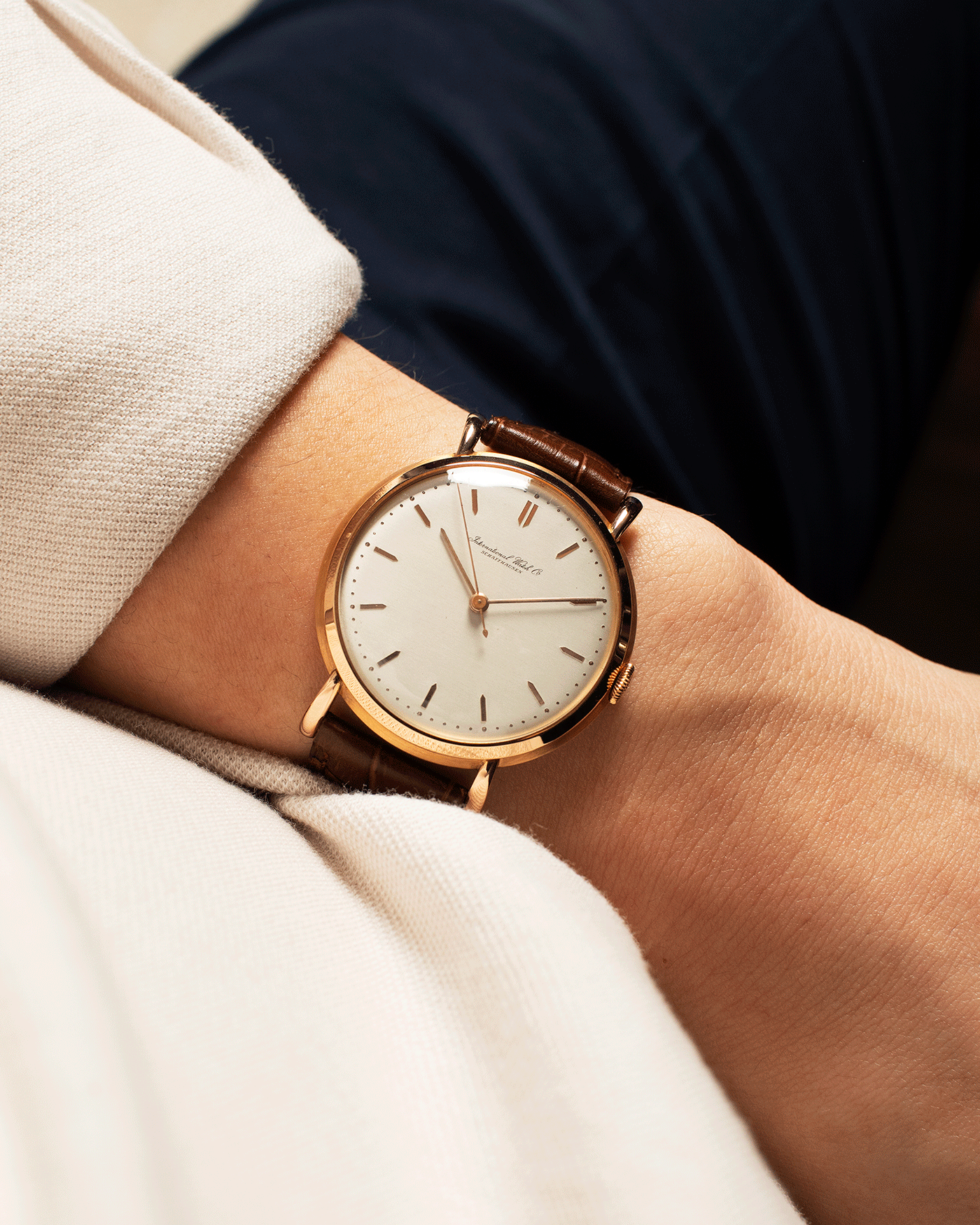 Brand: IWC Year: 1949 Serial Number: 1193964 Material: 18k Rose Gold Movement: In-house Cal. 89 Case Diameter: 36mm Lug Width: 18mm Bracelet/Strap: Brown Textured Leather Strap with Gold Plated Buckle