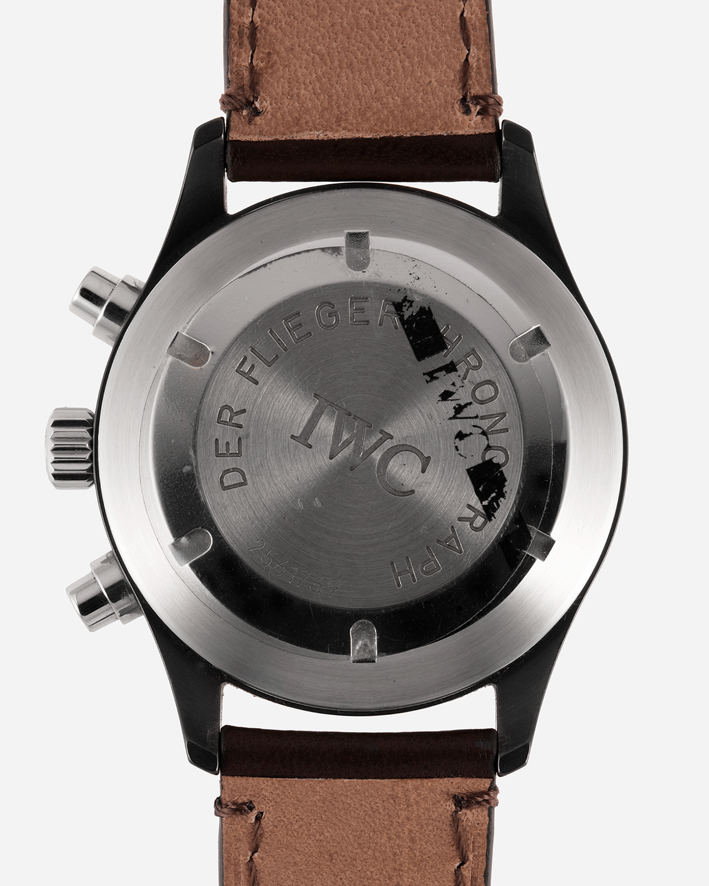  Brand: IWC Year: 1990s Model: Ceramic Fliegerchronograph Reference Number: 3705 Material: Ceramic and Stainless Steel Movement: Valjoux cal. 7750 Case Diameter: 39mm Bracelet/Strap: Rhein Fils Dark Brown British Lamb Strap with Stainless Steel IWC Tang Buckle