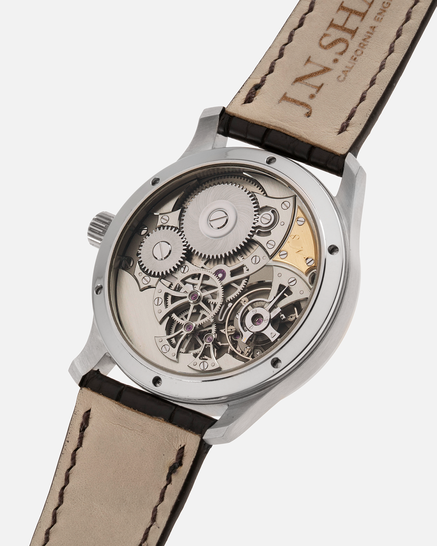 Brand: J.N. Shapiro Year: 2022 Model: Infinity Steel Material: Stainless Steel Case, 50% Palladium Dial Movement: UWD Cal. 33.1, Manual-Winding Case Diameter: 40mm Bracelet/Strap: J.N. Shapiro Dark Brown Alligator Strap