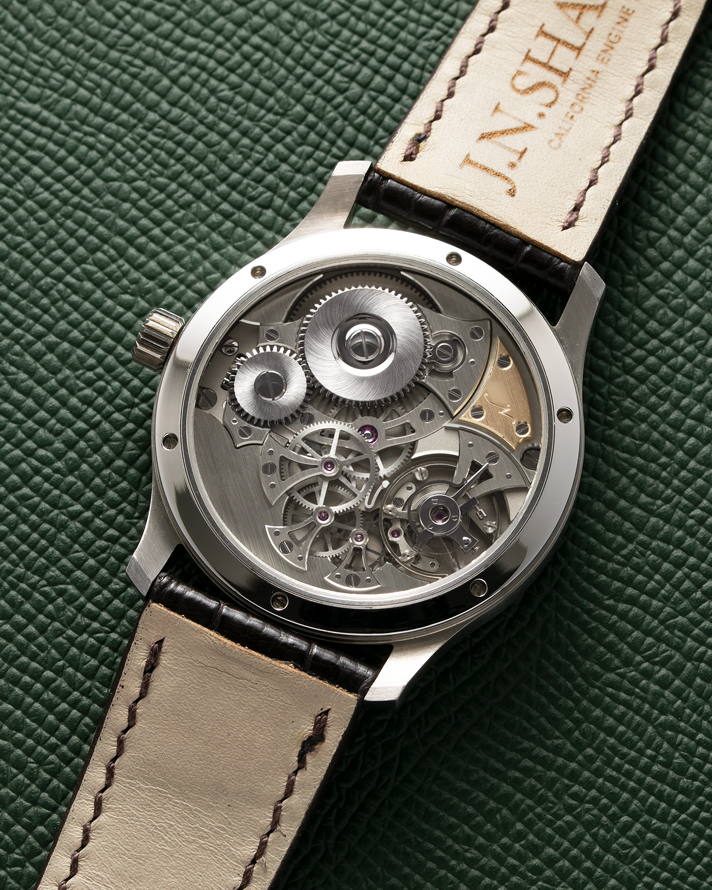 Brand: J.N. Shapiro Year: 2022 Model: Infinity Steel Material: Stainless Steel Case, 50% Palladium Dial Movement: UWD Cal. 33.1, Manual-Winding Case Diameter: 40mm Bracelet/Strap: J.N. Shapiro Dark Brown Alligator Strap