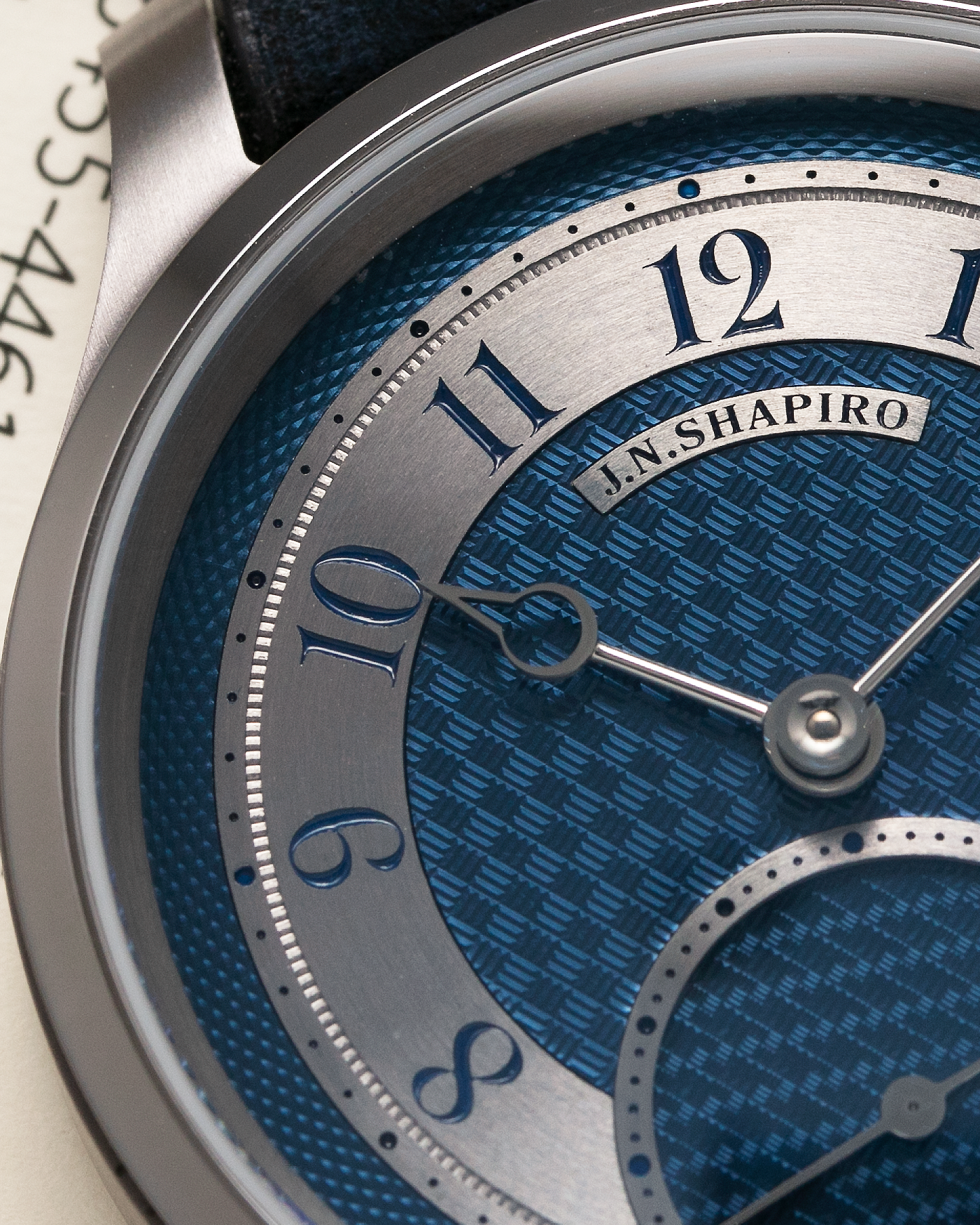 Brand: J.N. Shapiro Year: 2021 Model: Infinity Tantalum  Material: Tantalum Movement: UWD Cal. 33.1, Manual-Winding Case Diameter: 39mm Bracelet/Strap: J.N. Shapiro by Delugs Navy Blue Leather Strap with Signed Tantalum Tang Buckle with additional J.N. Shapiro Blue Alligator Strap and Grey Suede Strap