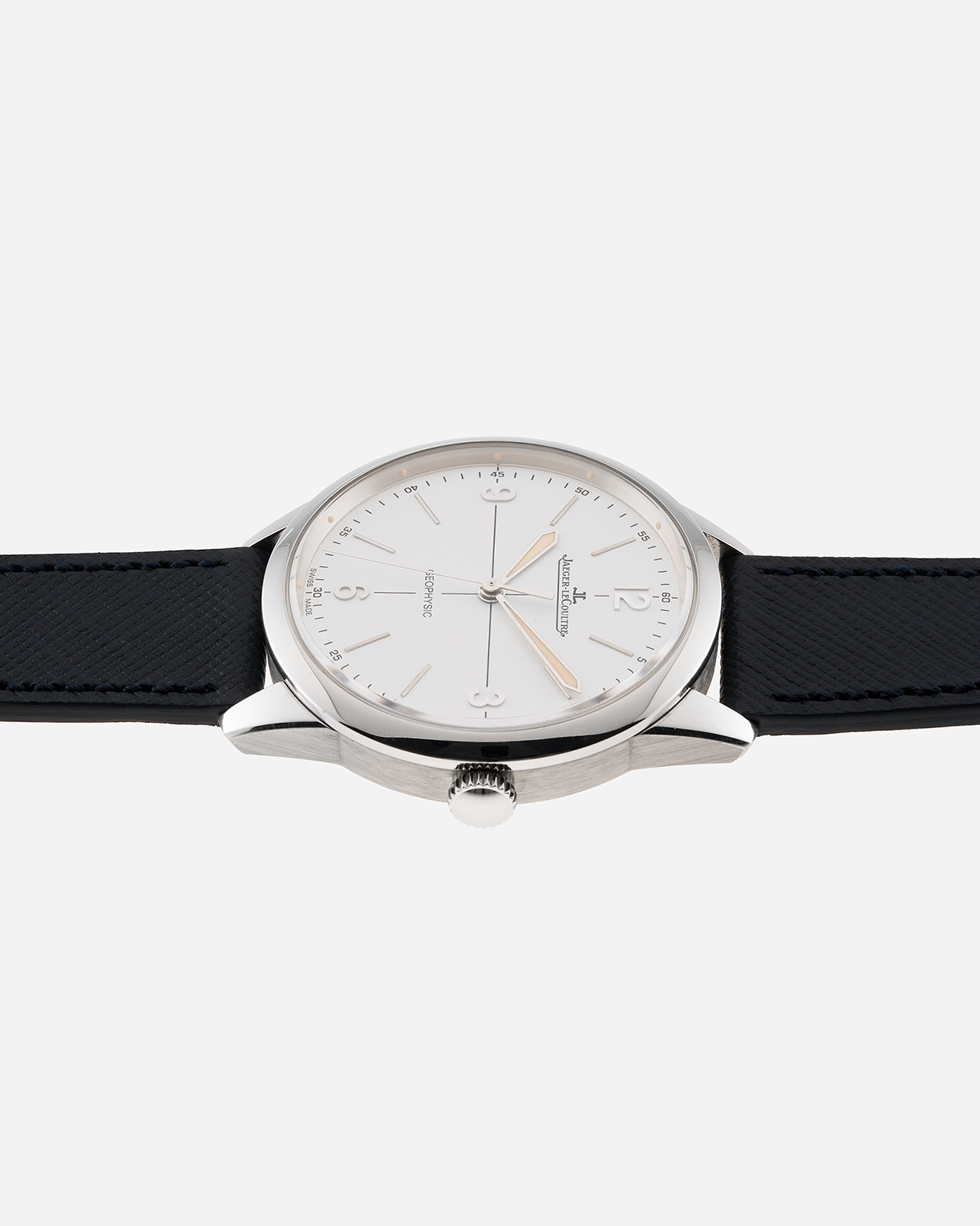 Brand: Jaeger-LeCoultre Year: 2014 Model: Geophysic 1958 Reference Number: Q8008520 Material: Stainless Steel Movement: In-house self winding Cal. 898/1 Case Diameter: 38.5mm Bracelet/Strap: Black Jaeger-LeCoultre Alligator Strap and Stainless Steel Tang Buckle and Molequin X S.Song Navy Calf Strap