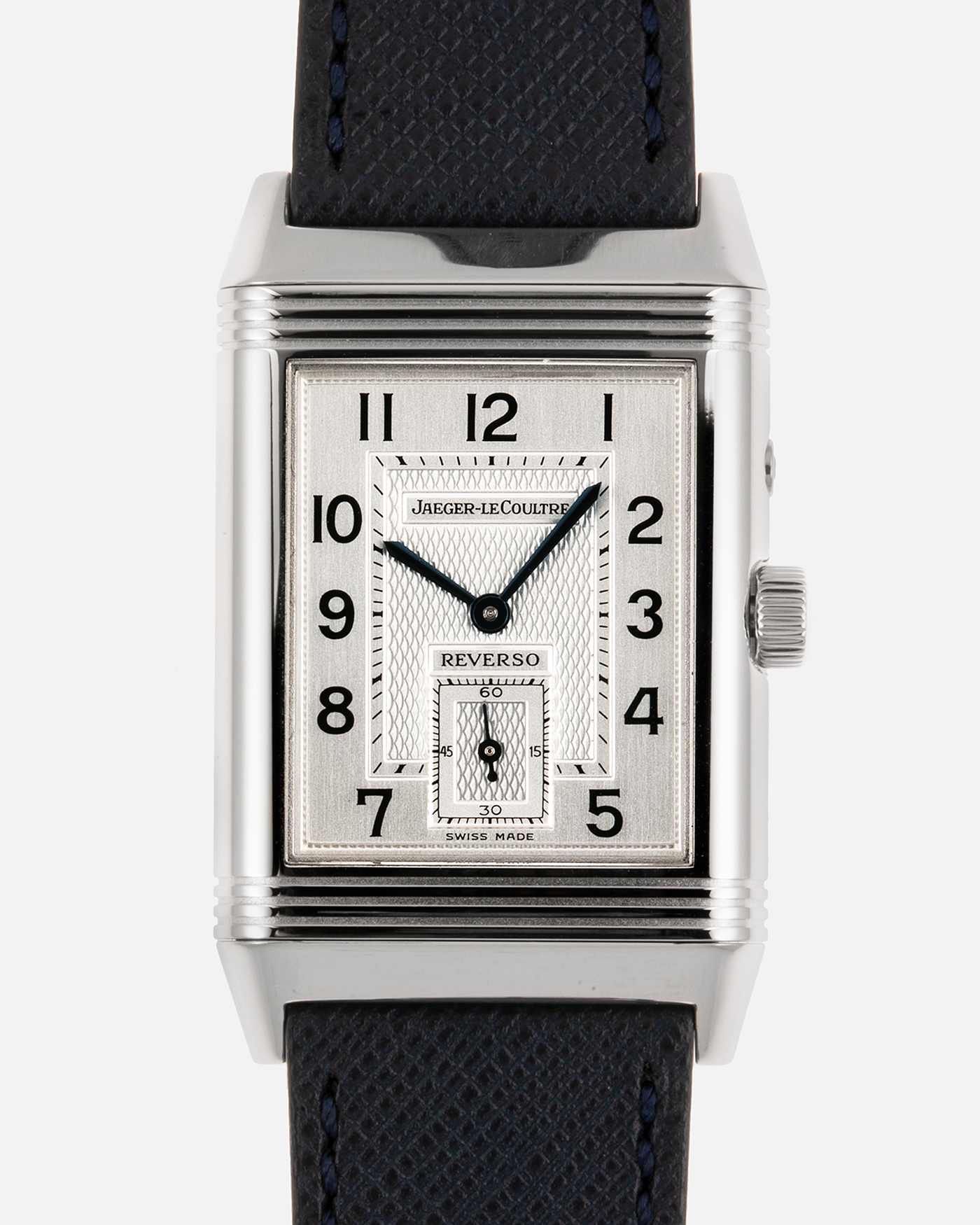 Brand: Jaeger-LeCoultre Year: 2000’s Model: Reverso Duoface Japan Edition Red, Ref. 270.1.54 Material: Stainless Steel Movement: JLC Cal. 854, Manual-Wind Case Diameter: 42 x 26mm Bracelet/Strap: Molequin Black Textured Calf with Stainless Steel Tang Buckle