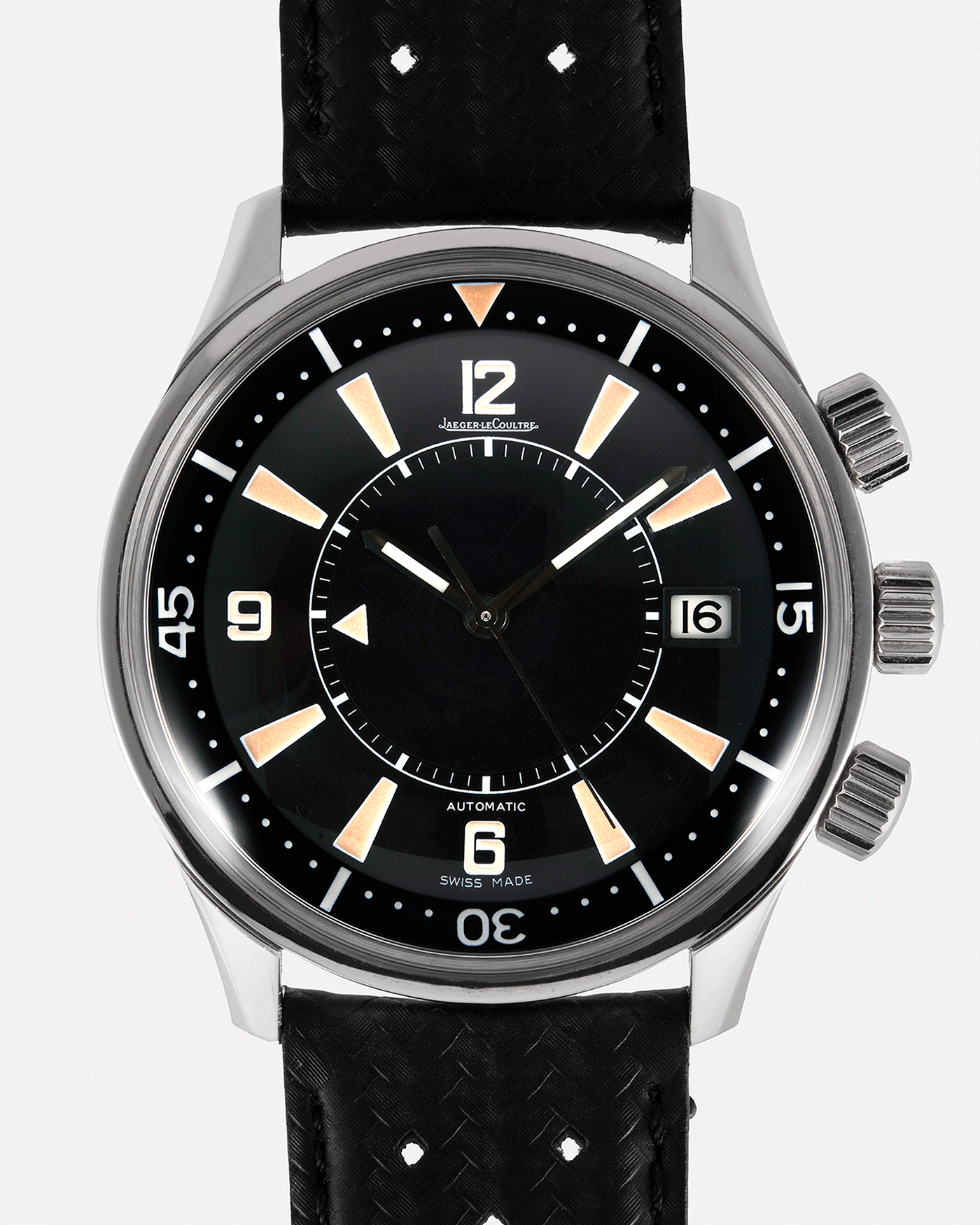 Brand: Jaeger-LeCoultre Model: Memovox Tribute to Polaris Reference Number: 190.8.96 Year: 2008 Material: Stainless Steel Movement: Jaeger-LeCoultre Calibre 956 Case Diameter: 42.5mm Strap: Jaeger-LeCoultre Black Perforated Diving Strap