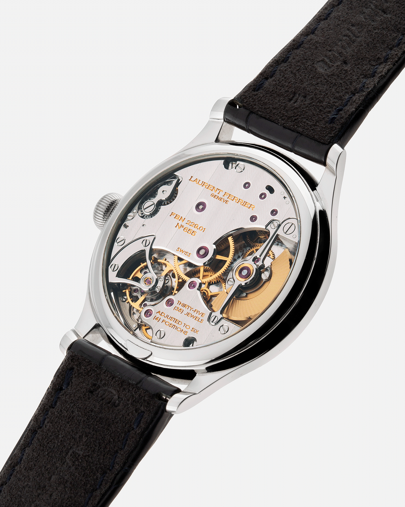 Brand: Laurent Ferrier Year: 2020 Model: Galet Classic Antoine de Macedo Material: Stainless Steel Movement: Cal. 229.01 Micro Rotor Case Diameter: 40mm Bracelet/Strap: Laurent Ferrier Blue Alligator Leather Strap with Laurent Ferrier Stainless Steel Tang Buckle
