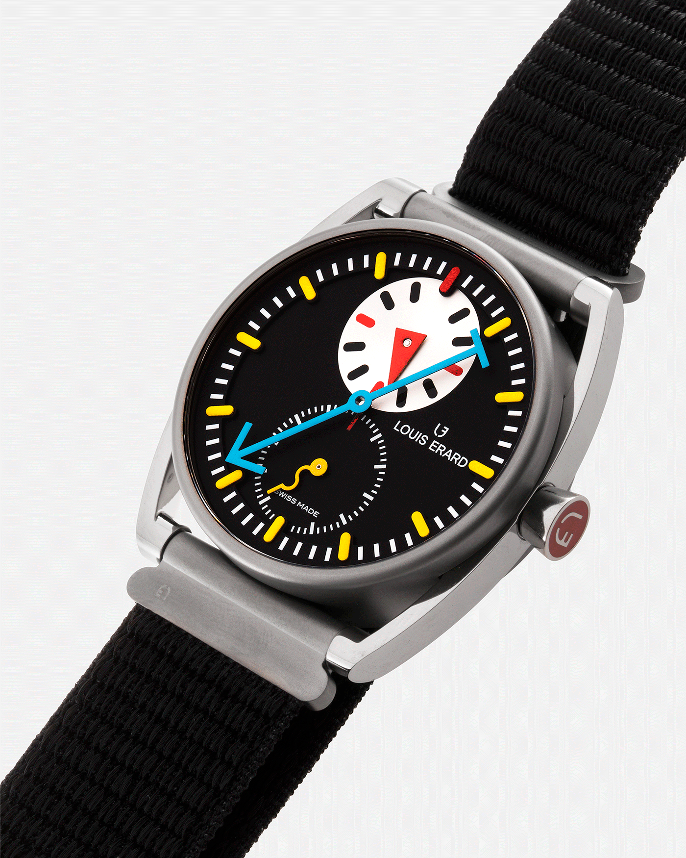 Brand: Louis Erard X Alain Silberstein Year: 2021 Model: Le Regulateur Material: Stainless Steel Movement: Selitta Based Self Winding Movement Case Diameter: 40mm Bracelet/Strap: Louis Erard X Alain Silberstein Fabric Strap