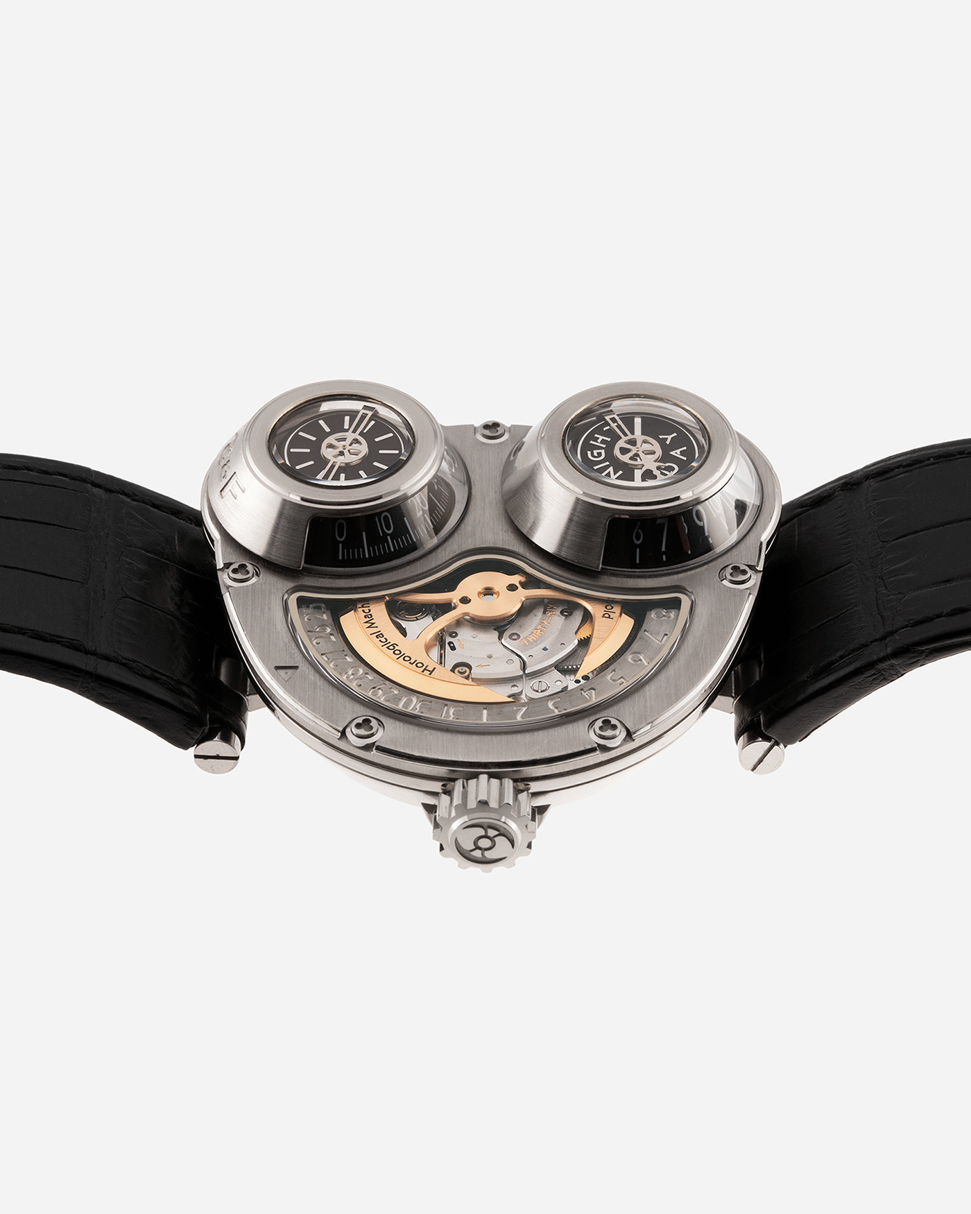 Brand: MB&F Year: 2010’s Model: HM3 Sidewinder Material: 18k White Gold Movement: Sowing Based, Agenhor Developed Case Diameter: 50mm X 47mm Bracelet/Strap: MB&F Black Alligator Strap and 18k White Gold Deployant