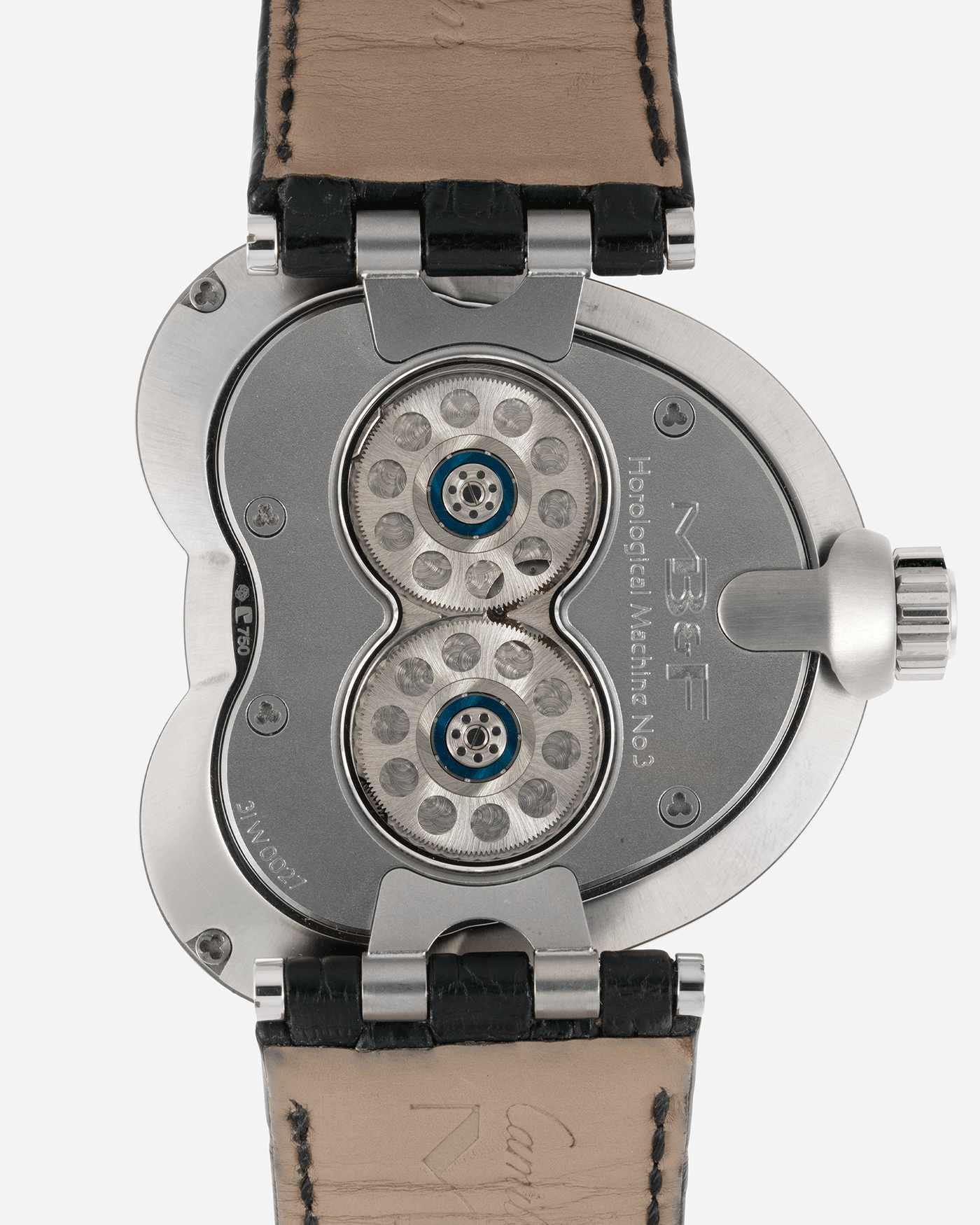Brand: MB&F Year: 2010’s Model: HM3 Sidewinder Material: 18k White Gold Movement: Sowing Based, Agenhor Developed Case Diameter: 50mm X 47mm Bracelet/Strap: MB&F Black Alligator Strap and 18k White Gold Deployant