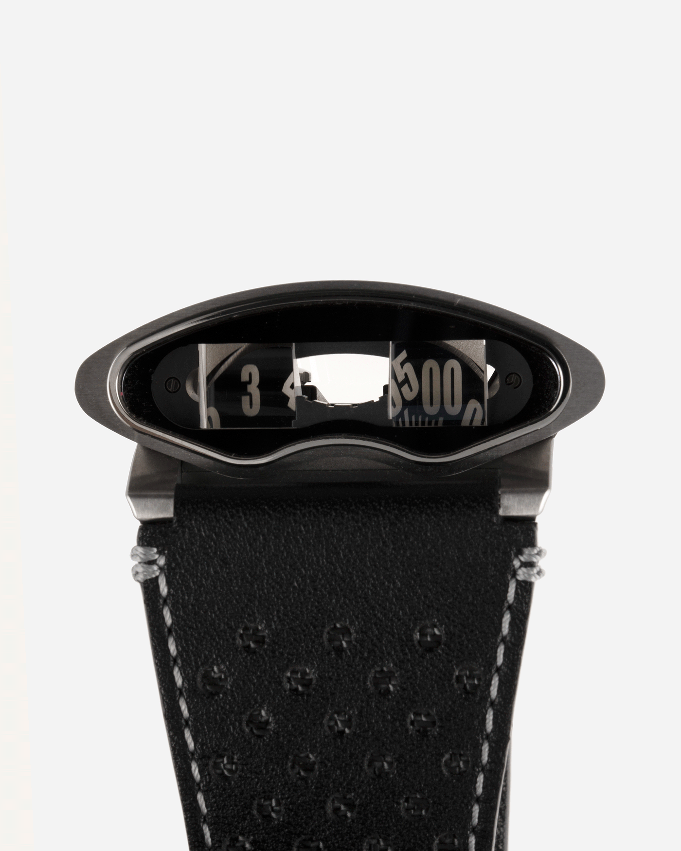 Brand: MB&F Year: 2018 Model: HMX Black Lotus 10th Anniversary Material: Stainless Steel and Titanium Movement: Selitta Based Self Winding Movement Case Diameter: 46.8 x 44.3 x 20.7 mm Bracelet/Strap: MB&F Black Leather Strap and Tang Buckle