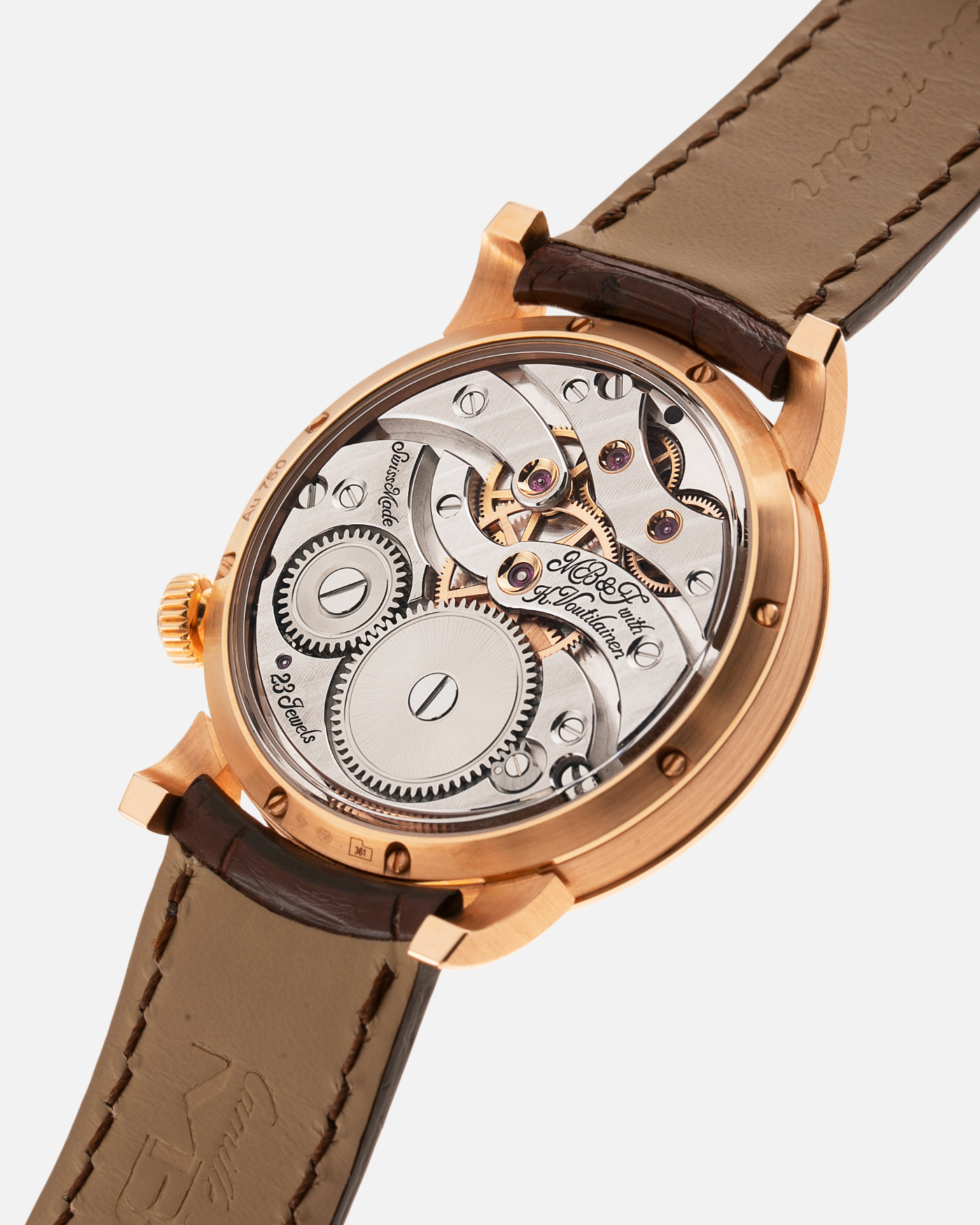 Brand: MB&F Year: 2021 Model: LM101  Material: Rose Gold Movement: In-House MB&F Caliber in collaboration with Kari Voutilainen Case Diameter: 40mm Bracelet/Strap: MB&F Brown Alligator Strap and 18k Rose Gold Tang Buckle