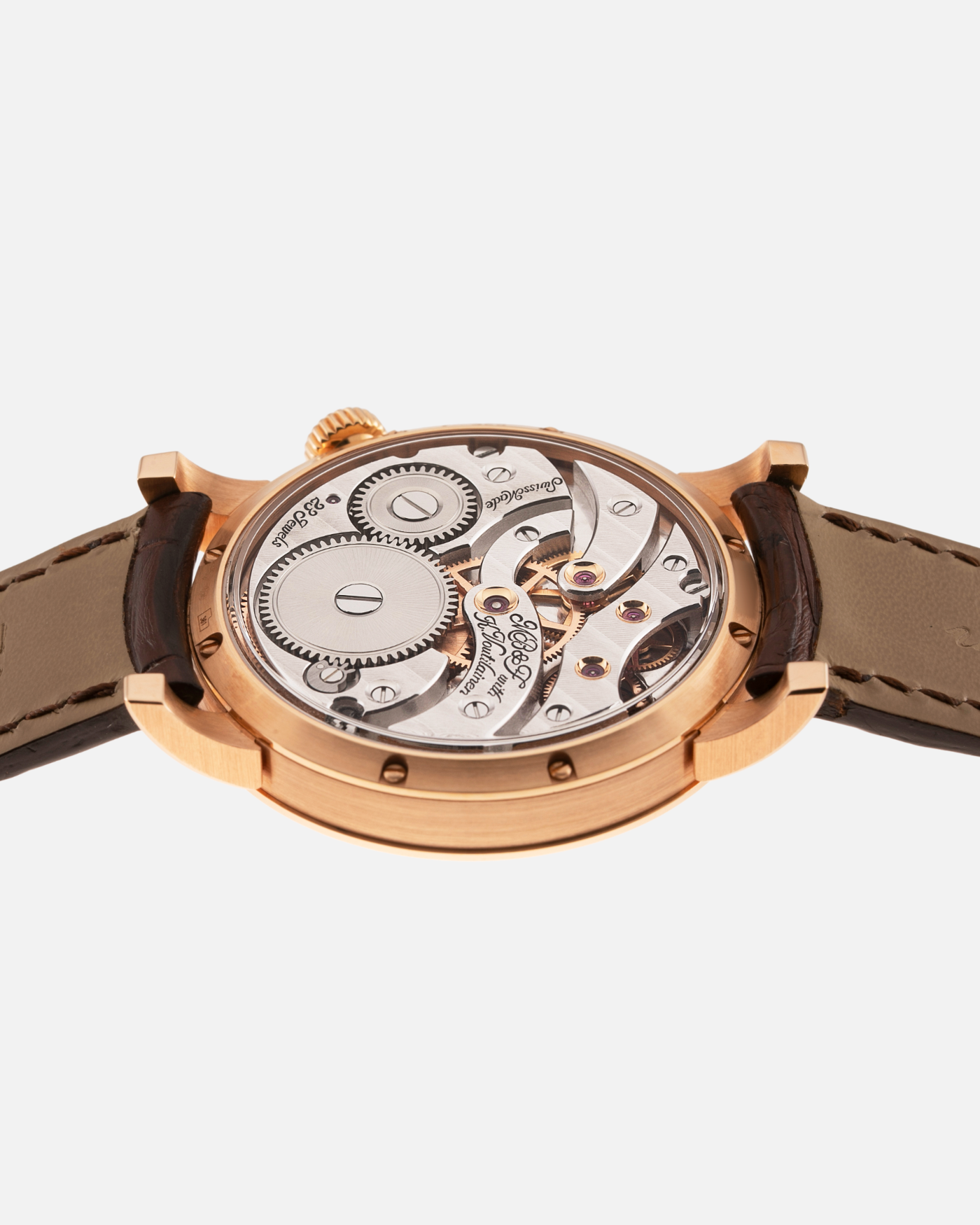 Brand: MB&F Year: 2021 Model: LM101  Material: Rose Gold Movement: In-House MB&F Caliber in collaboration with Kari Voutilainen Case Diameter: 40mm Bracelet/Strap: MB&F Brown Alligator Strap and 18k Rose Gold Tang Buckle