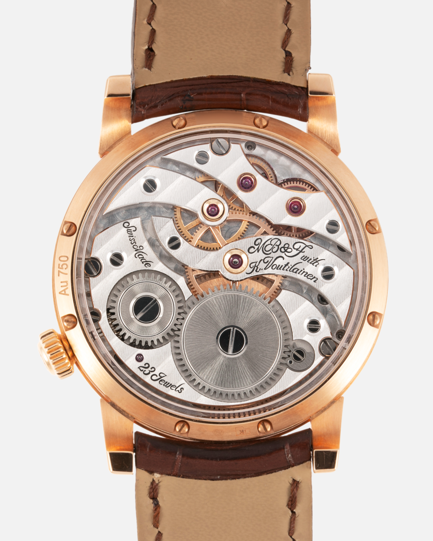 Brand: MB&F Year: 2021 Model: LM101  Material: Rose Gold Movement: In-House MB&F Caliber in collaboration with Kari Voutilainen Case Diameter: 40mm Bracelet/Strap: MB&F Brown Alligator Strap and 18k Rose Gold Tang Buckle