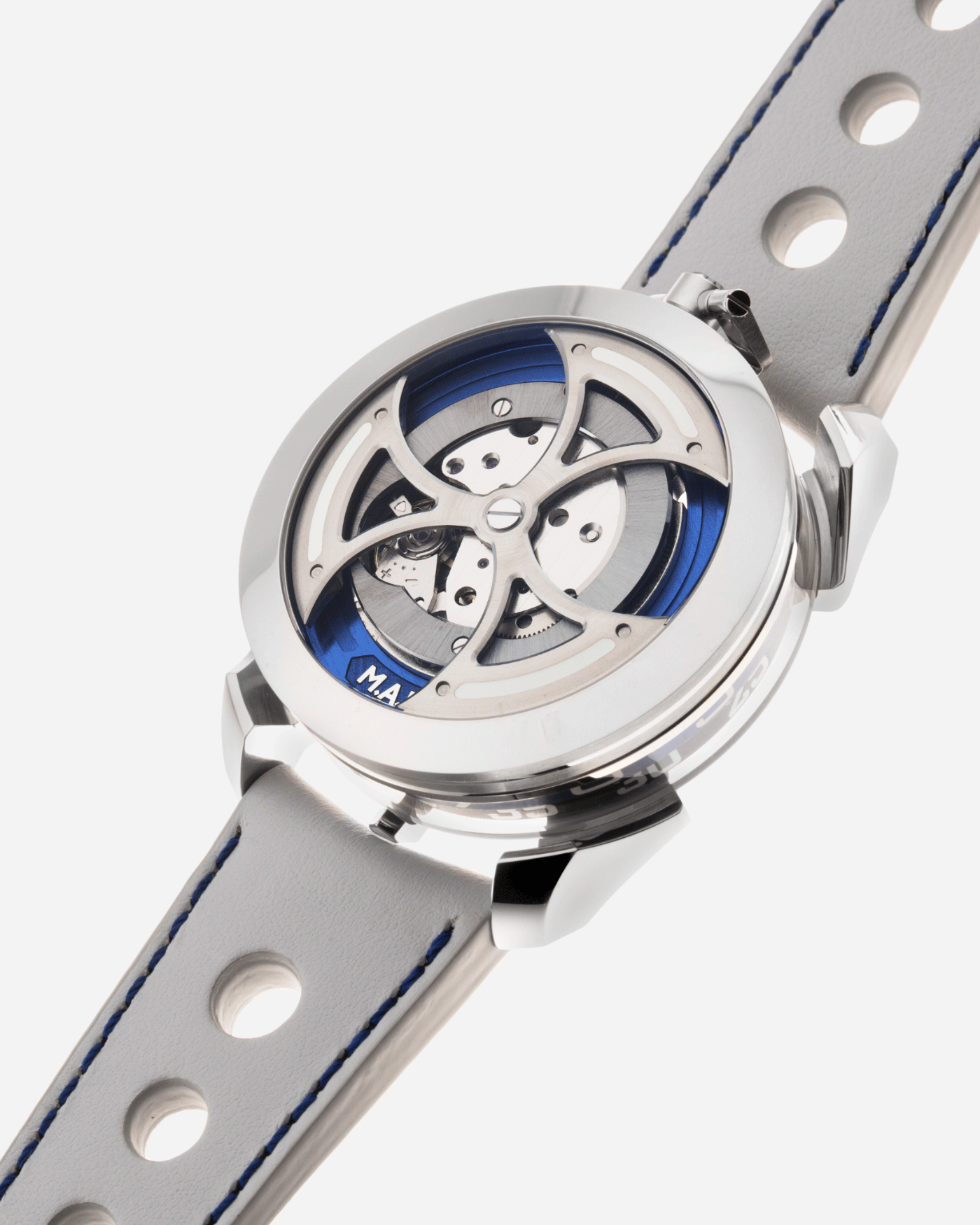 Brand: MB&F Year: 2021 Model: MAD 1 Material: Stainless Steel and Titanium Movement: Miyota Cal 821A Case Diameter: 42mm Bracelet/Strap: MB&F White Grey Leather Rally Strap and Stainless Steel Deployant 