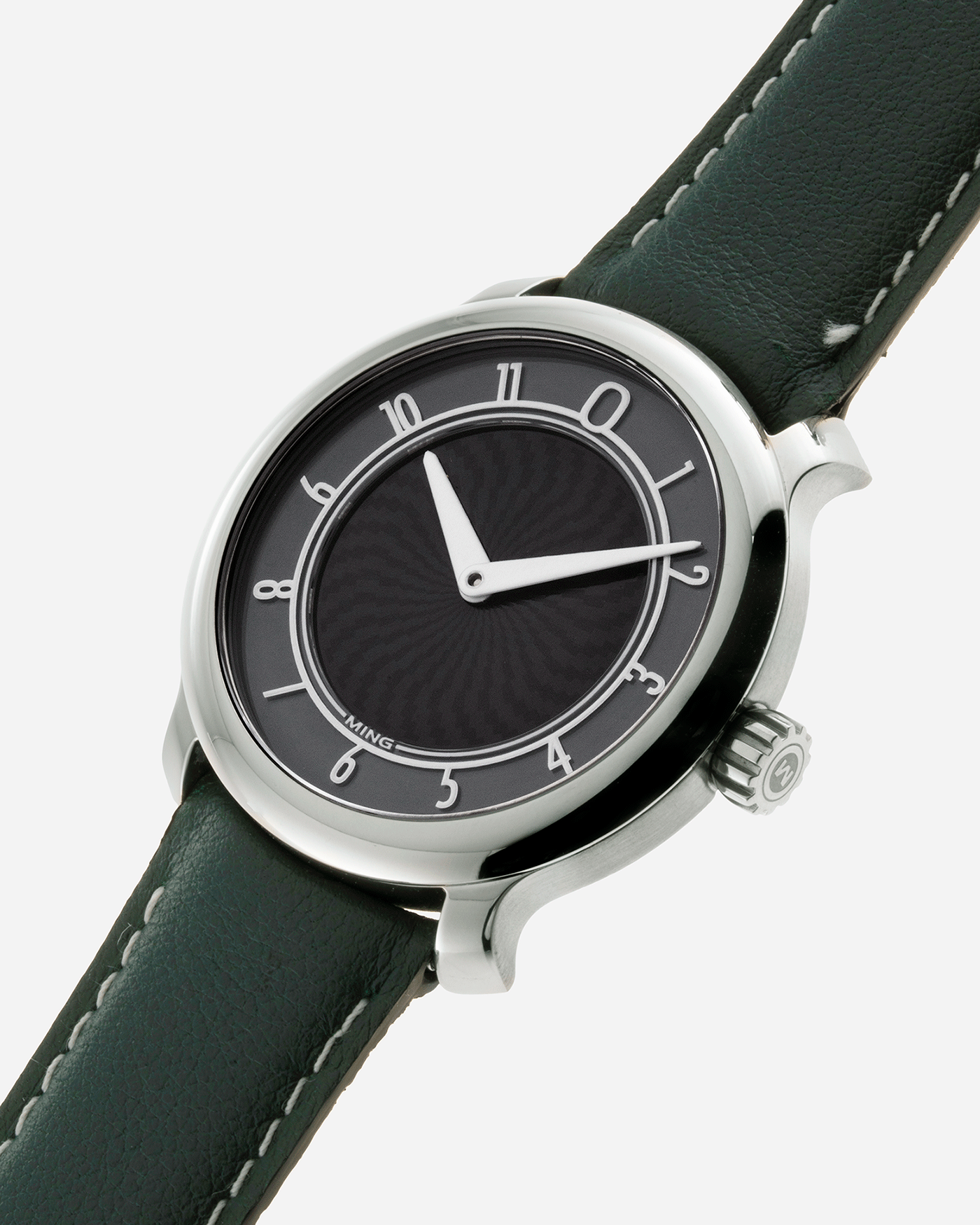 Brand: Ming Year: 2017 Model: 17.01 Material: Grade 5 Titanium Movement: Hand-winding mechanical movement Sellita SW210-1 Case Diameter: 38mm Strap: Jean Rousseau Green Smooth Calf for MING
