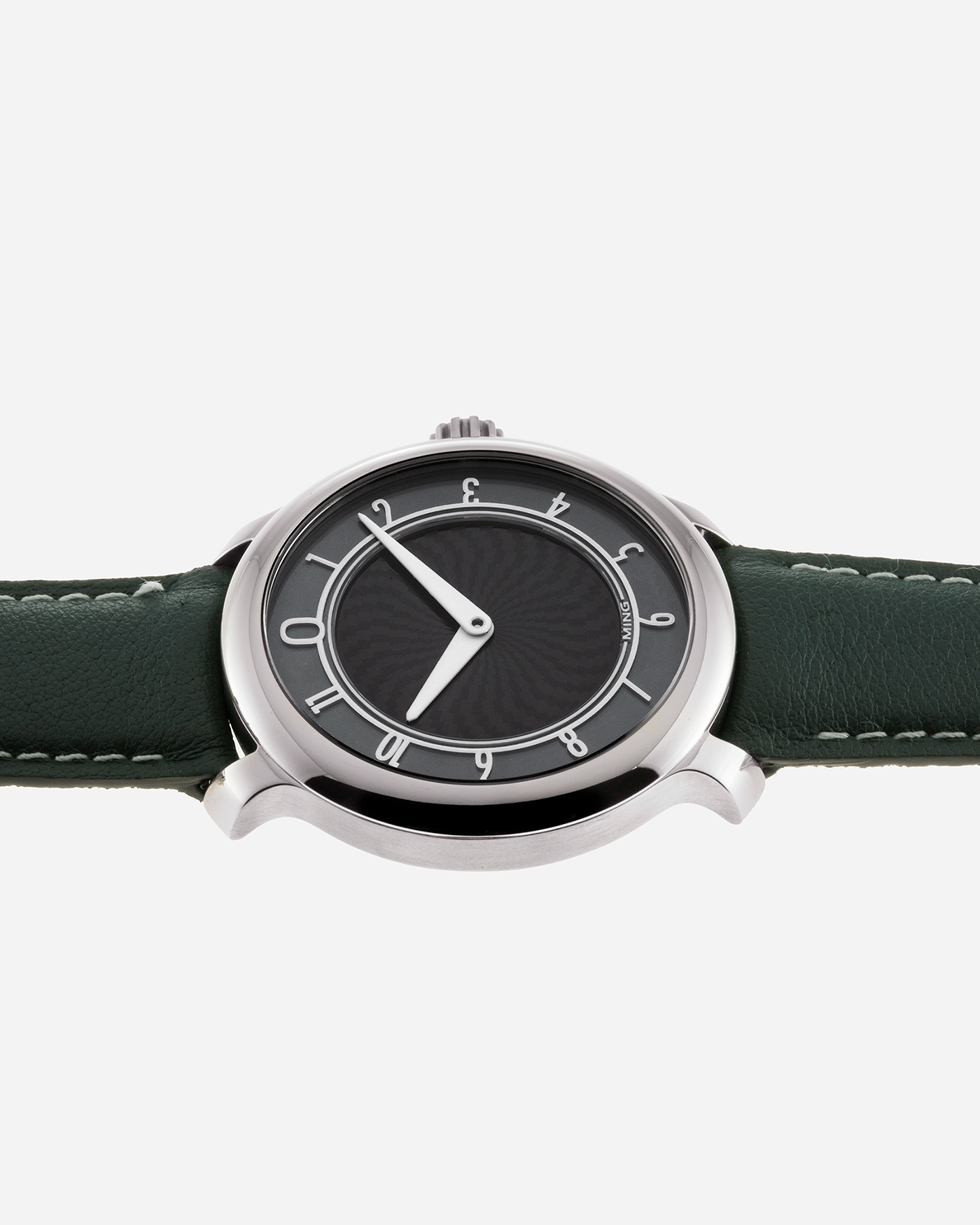 Brand: Ming Year: 2017 Model: 17.01 Material: Grade 5 Titanium Movement: Hand-winding mechanical movement Sellita SW210-1 Case Diameter: 38mm Strap: Jean Rousseau Green Smooth Calf for MING