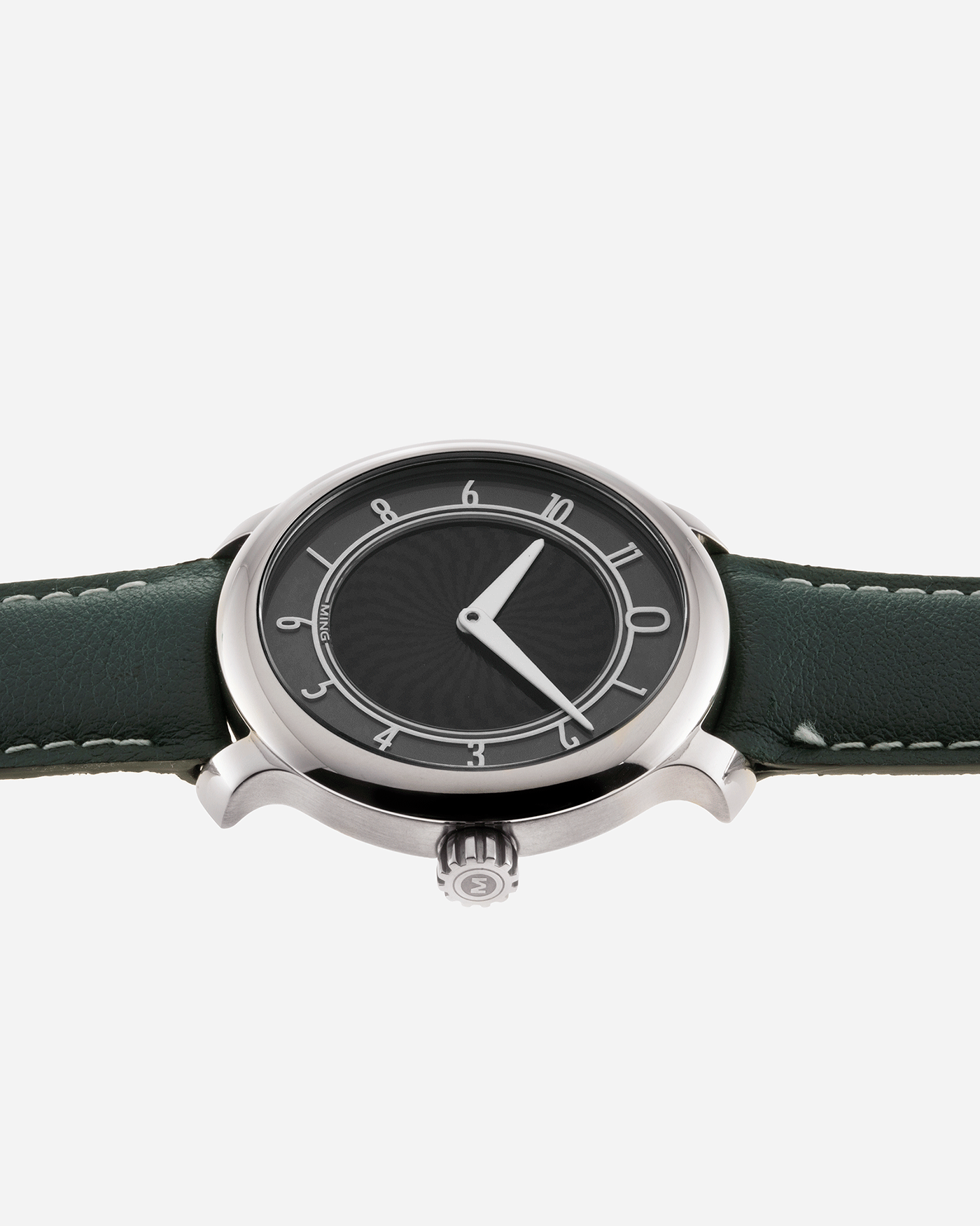 Brand: Ming Year: 2017 Model: 17.01 Material: Grade 5 Titanium Movement: Hand-winding mechanical movement Sellita SW210-1 Case Diameter: 38mm Strap: Jean Rousseau Green Smooth Calf for MING