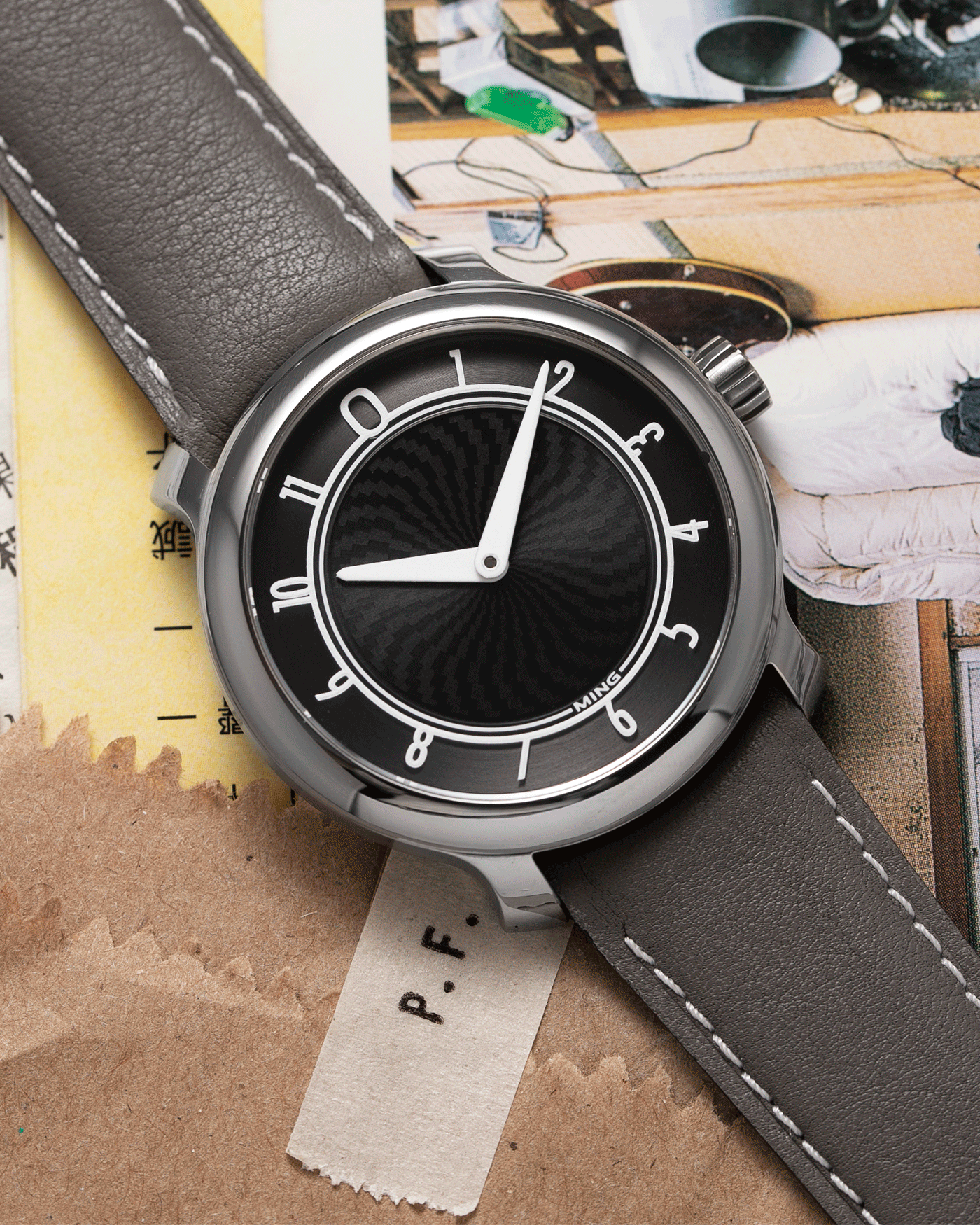 Brand: Ming Year: 2017 Model: 17.01 Material: Grade 5 Titanium Movement: Hand-winding mechanical movement Sellita SW210-1 Case Diameter: 38mm Strap: Jean Rousseau Grey Smooth Calf for MING