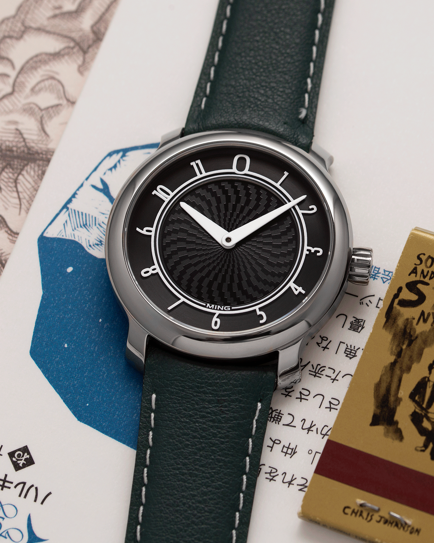 Brand: Ming Year: 2017 Model: 17.01 Material: Grade 5 Titanium Movement: Hand-winding mechanical movement Sellita SW210-1 Case Diameter: 38mm Strap: Jean Rousseau Green Smooth Calf for MING