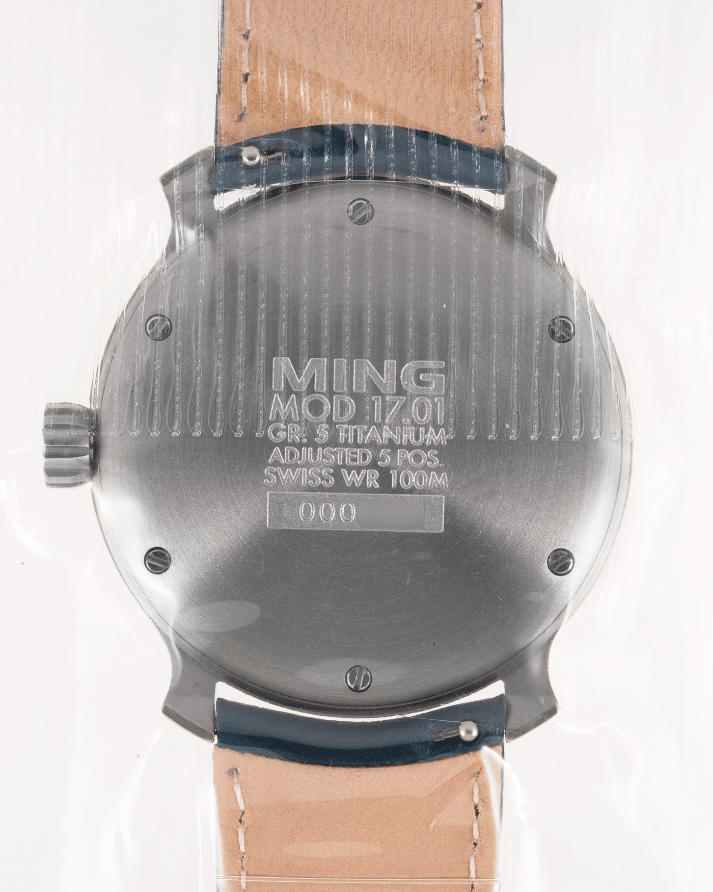 Brand: Ming Year: 2017 Model: 17.01 Material: Grade 5 Titanium Movement: Hand-winding mechanical movement Sellita SW210-1 Case Diameter: 38mm Strap: 3 Unused Ming Calf Straps, Ming Stainless Steel Tang Buckle