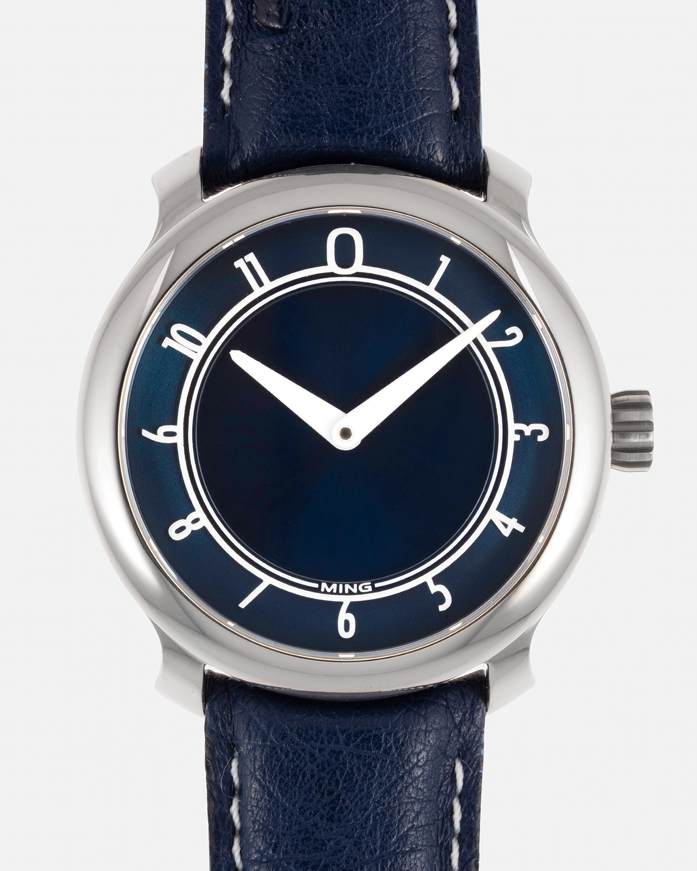 Brand: Ming Year: 2017 Model: 17.01 Material: Grade 5 Titanium Movement: Hand-winding mechanical movement Sellita SW210-1 Case Diameter: 38mm Strap: Jean Rousseau Blue Strap for MING