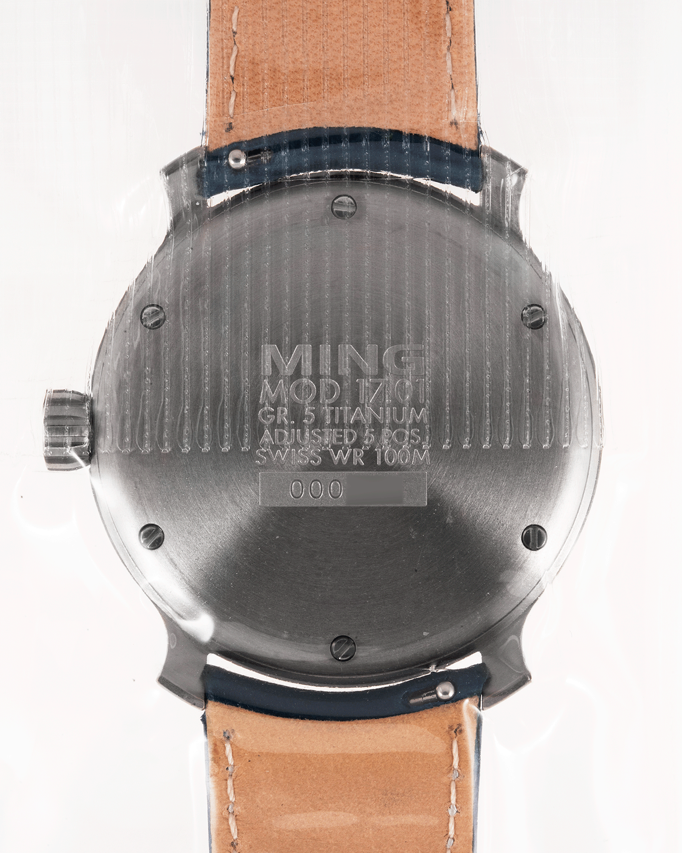 Brand: Ming Year: 2017 Model: 17.01 Material: Grade 5 Titanium Movement: Hand-winding mechanical movement Sellita SW210-1 Case Diameter: 38mm Strap: 3 Unused Ming Calf Straps, Ming Stainless Steel Tang Buckle